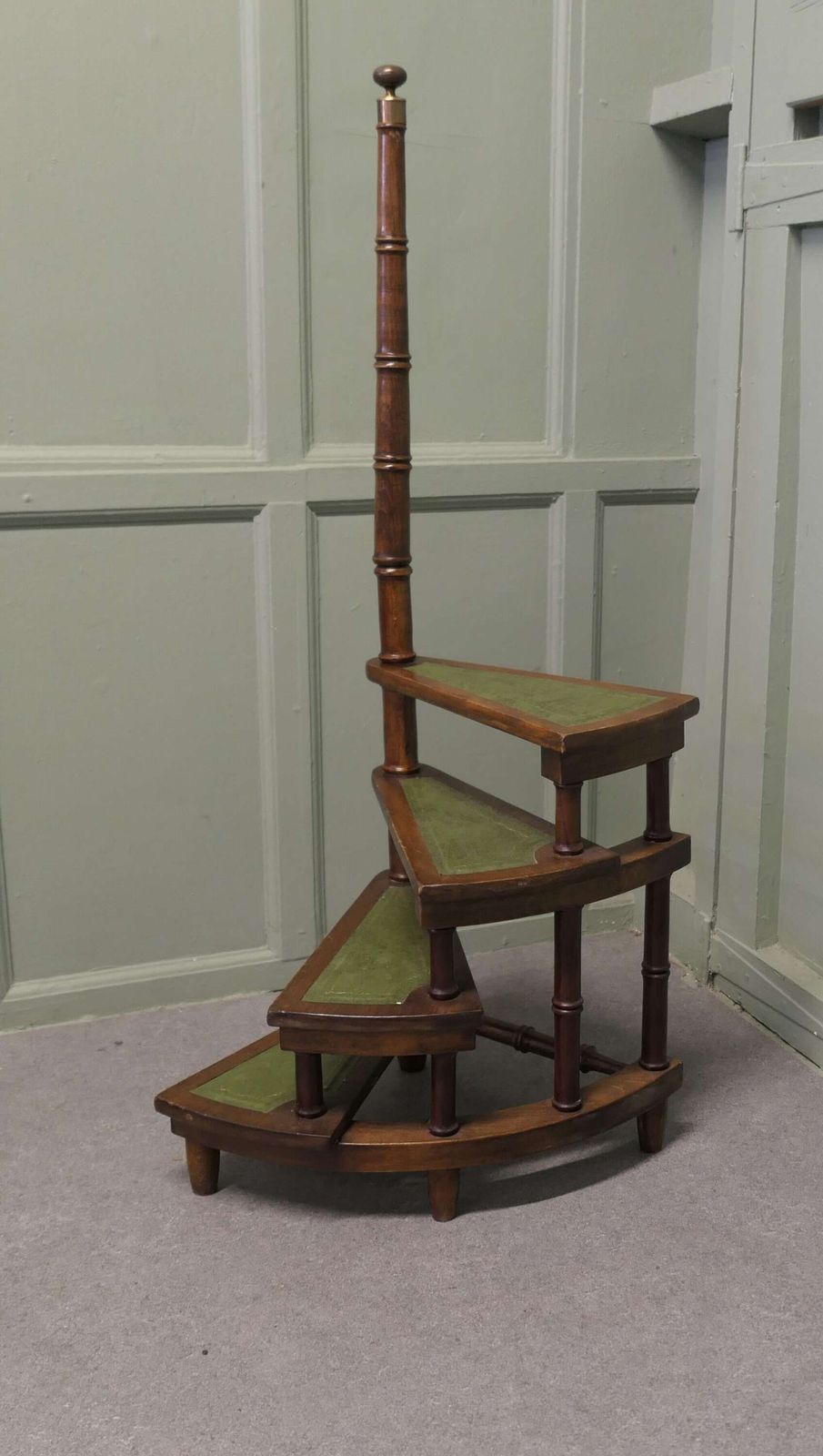 Spiral Library Steps With Tooled Green Leather Treads A Good Set Of French Library Steps,