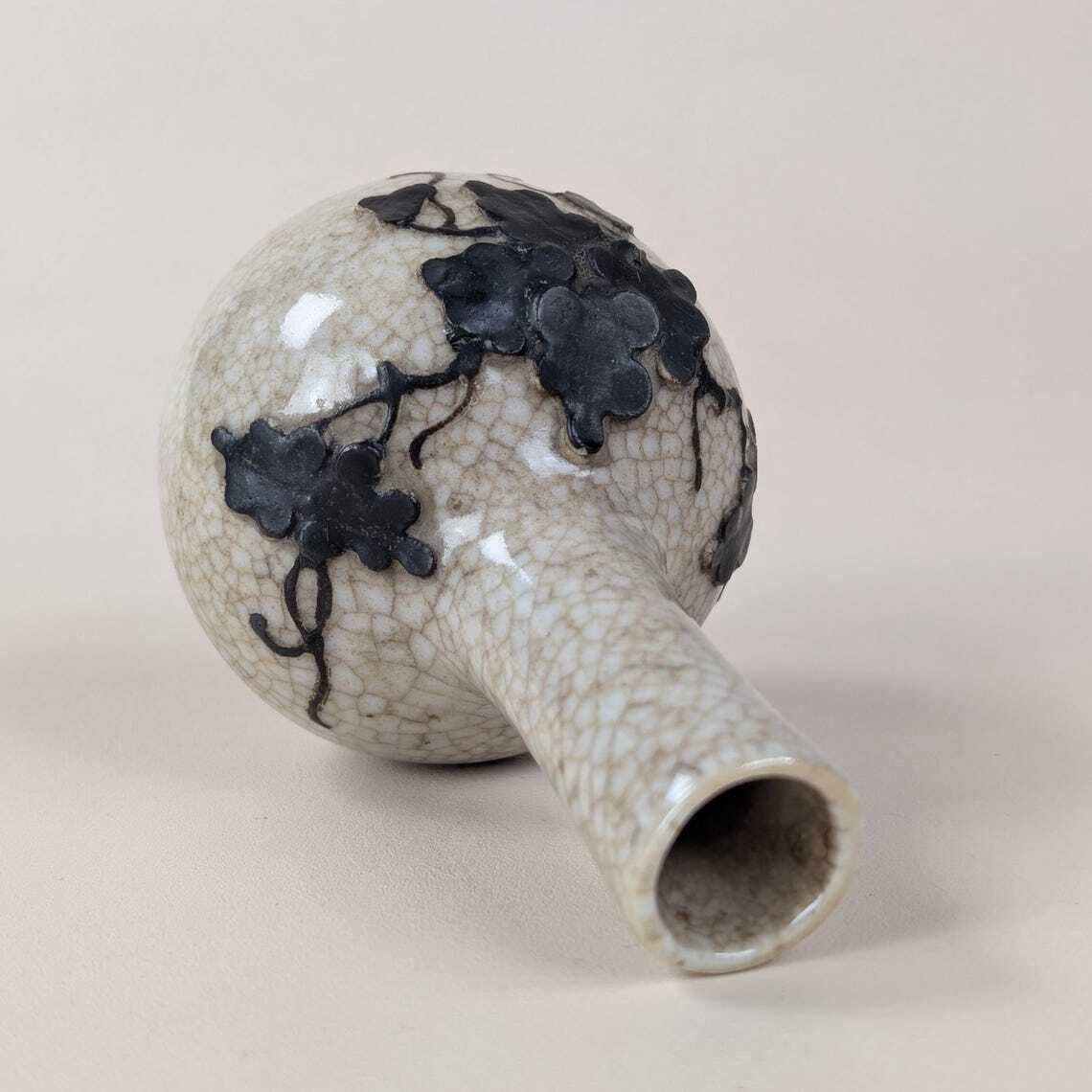 Chinese Crackle Glaze Vase Antique Applied Prunus Plum Blossom Decor Small 19th Century Asian Pottery Bottle Late Qing Republic Ceramic photo buy