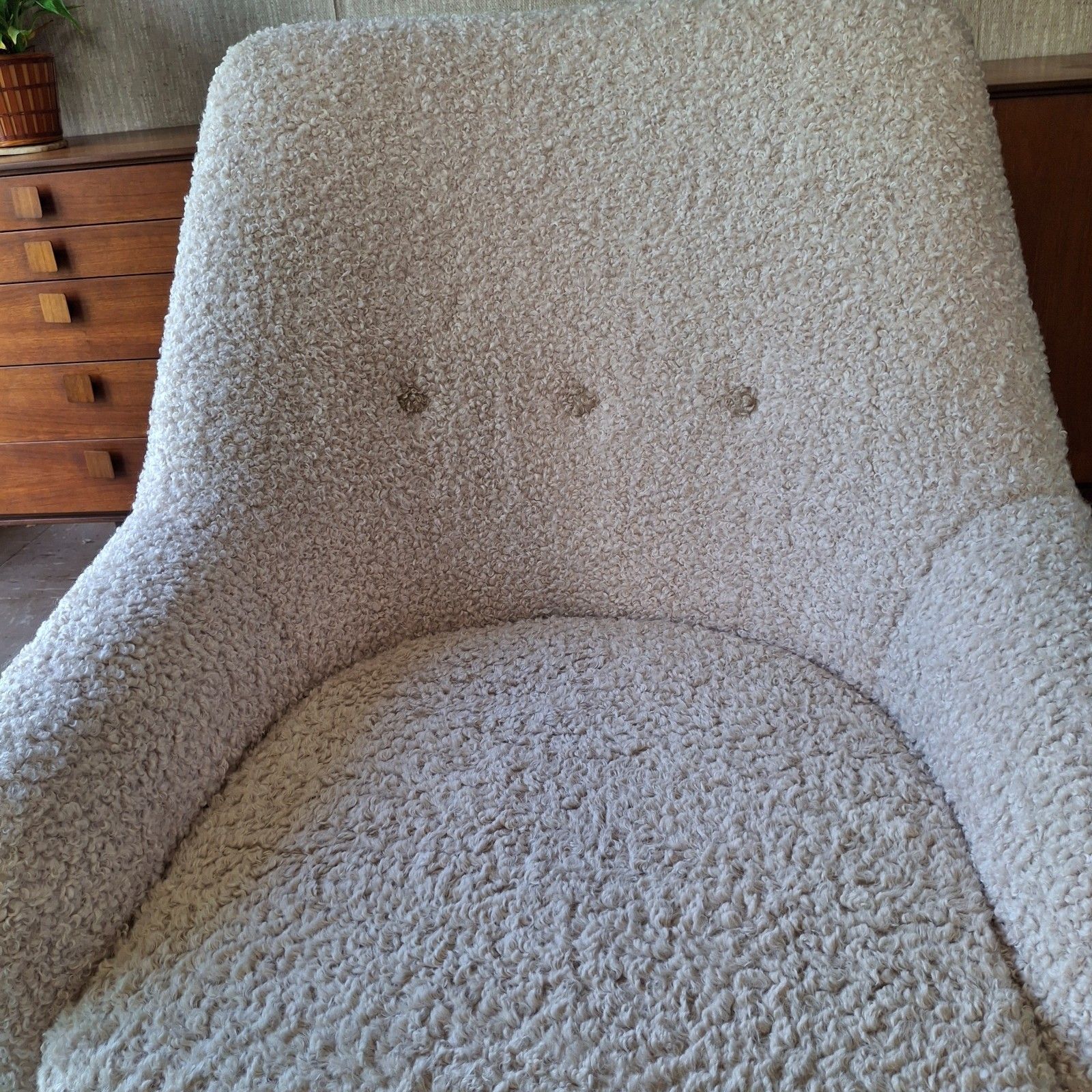 Fab Vintage Mcm 1960s Guy Rogers Frisco Bay Armchair Blush & Cafe Au Lait Boucle photo 995.0