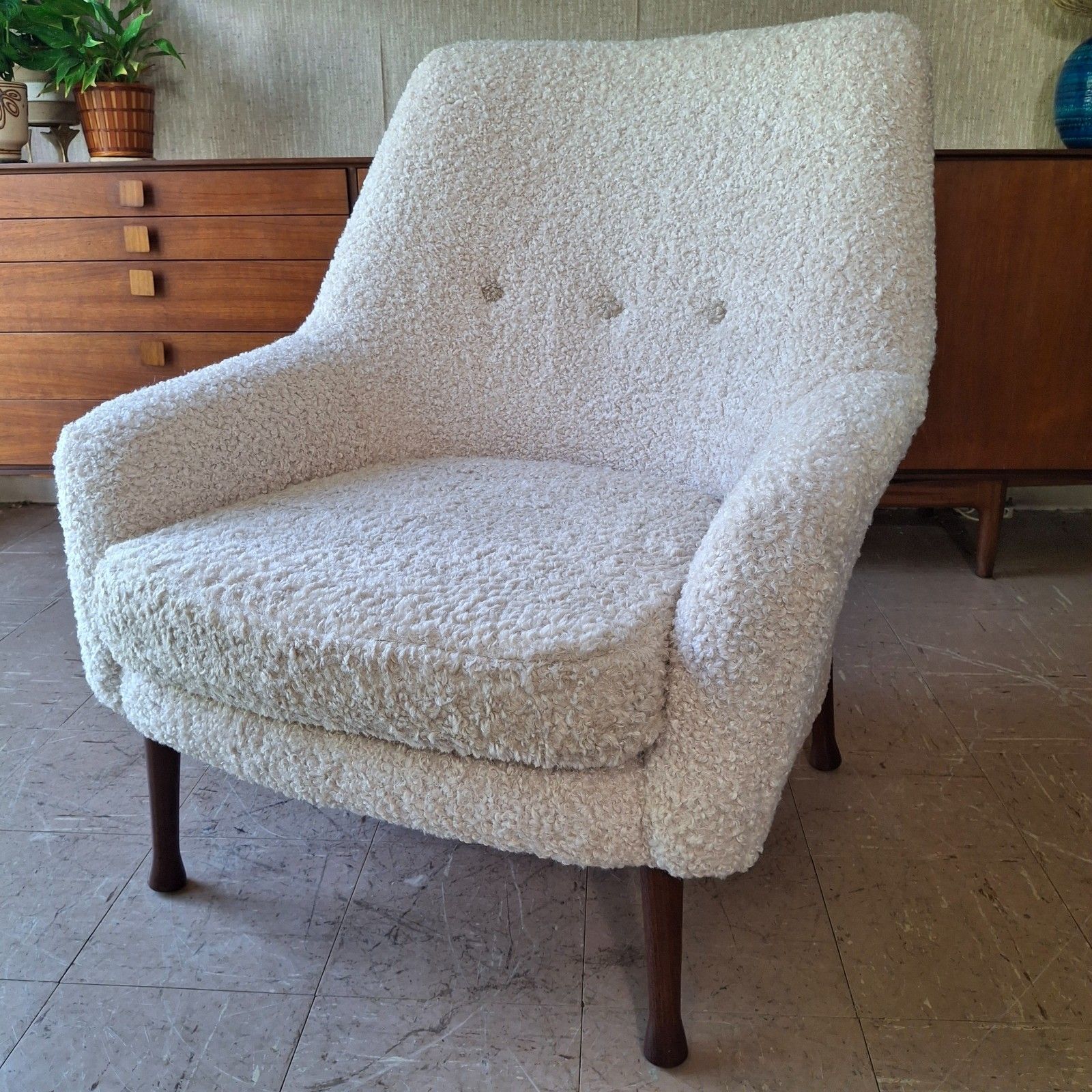 Fab Vintage Mcm 1960s Guy Rogers Frisco Bay Armchair Blush & Cafe Au Lait Boucle photo vinterior