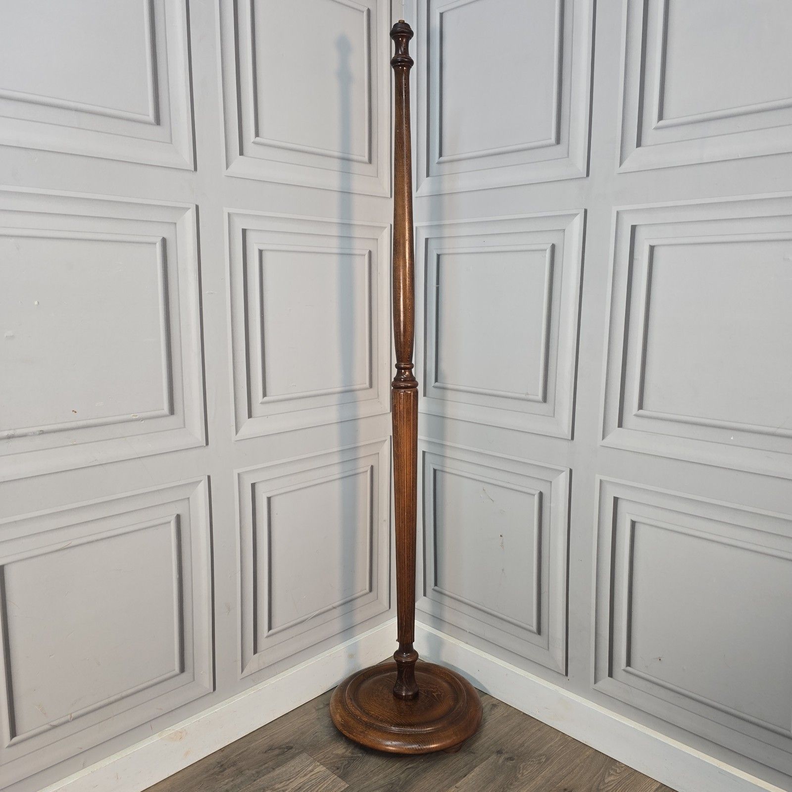 Vintage Oak Standard Lamp Turned Wooden Fluted Floor Light For Rewire Retro photo furniture
