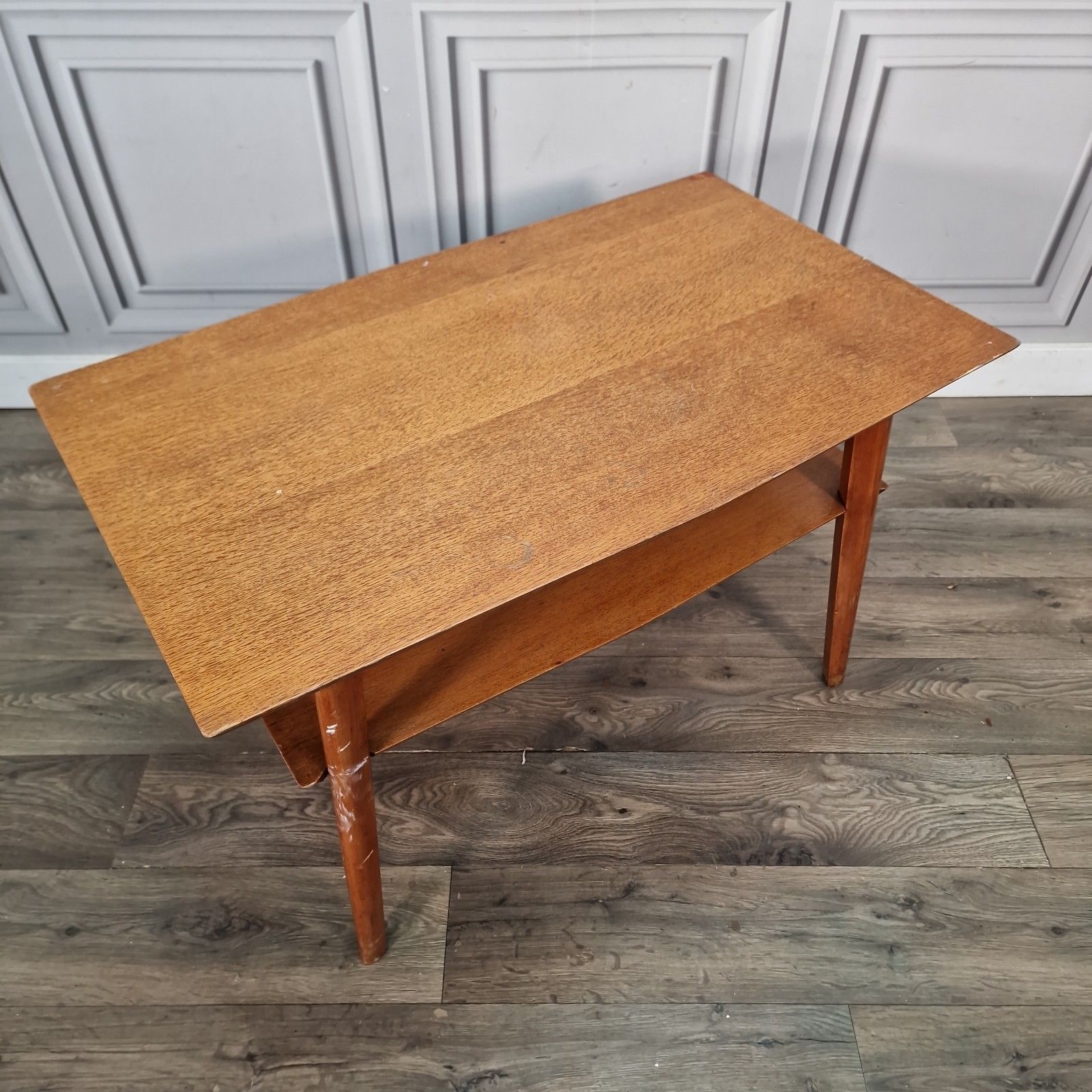 Vintage Teak Coffee Table Magazine Shelf Mid Century Retro Wooden Side Project photo for sale