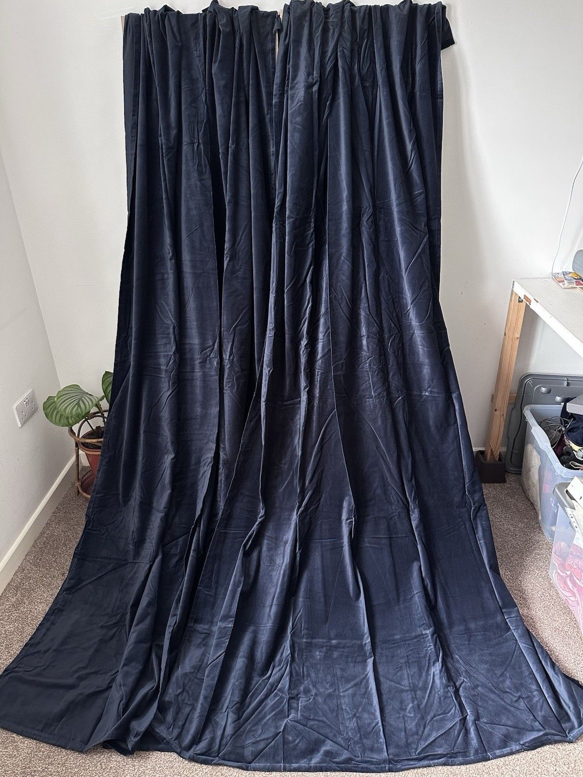 Classic Ikea Navy Midnight Blue Sanela Cotton Velvet Long Curtains 140 X 250cm