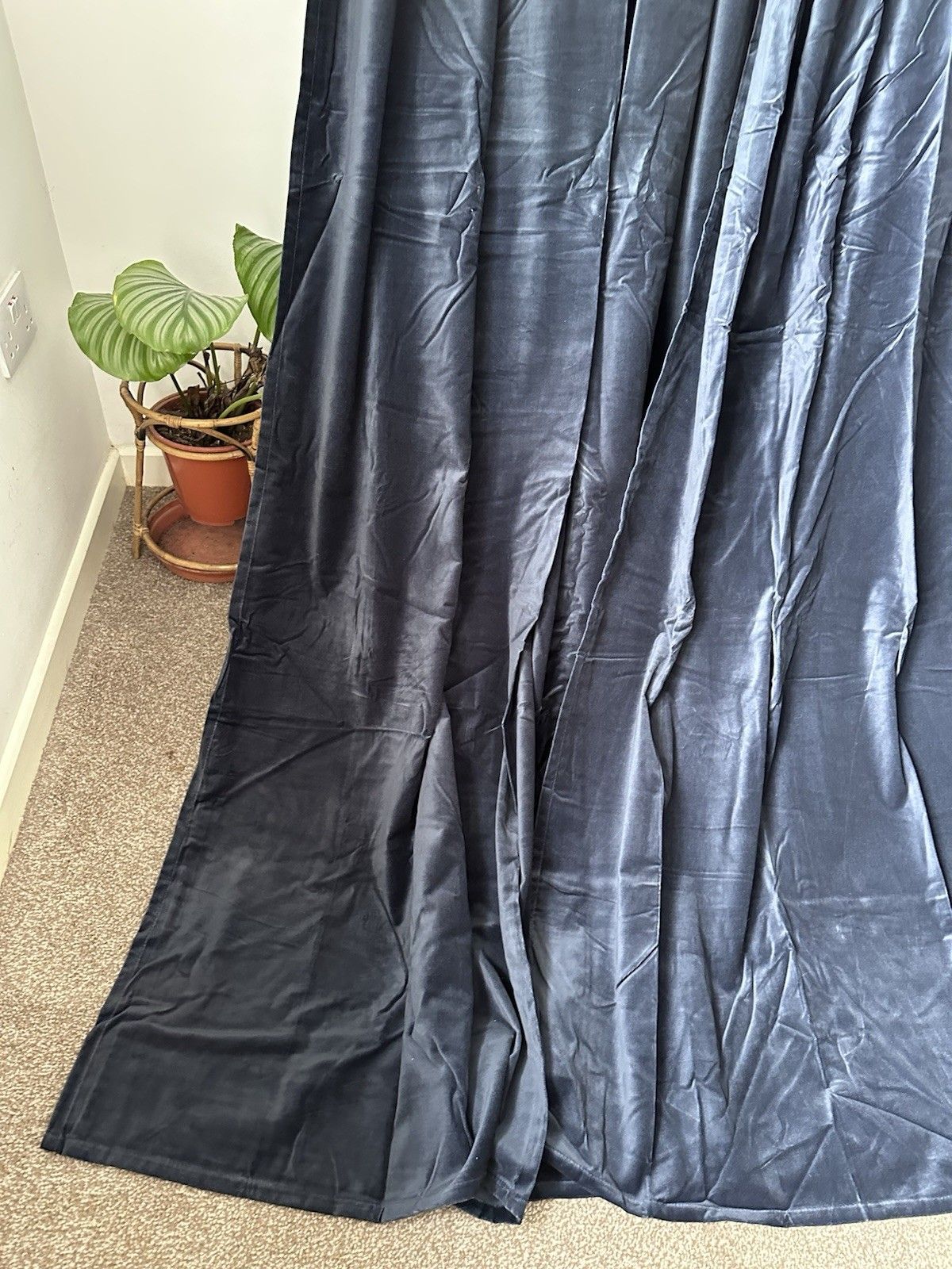 Classic Ikea Navy Midnight Blue Sanela Cotton Velvet Long Curtains 140 X 250cm photo Textiles