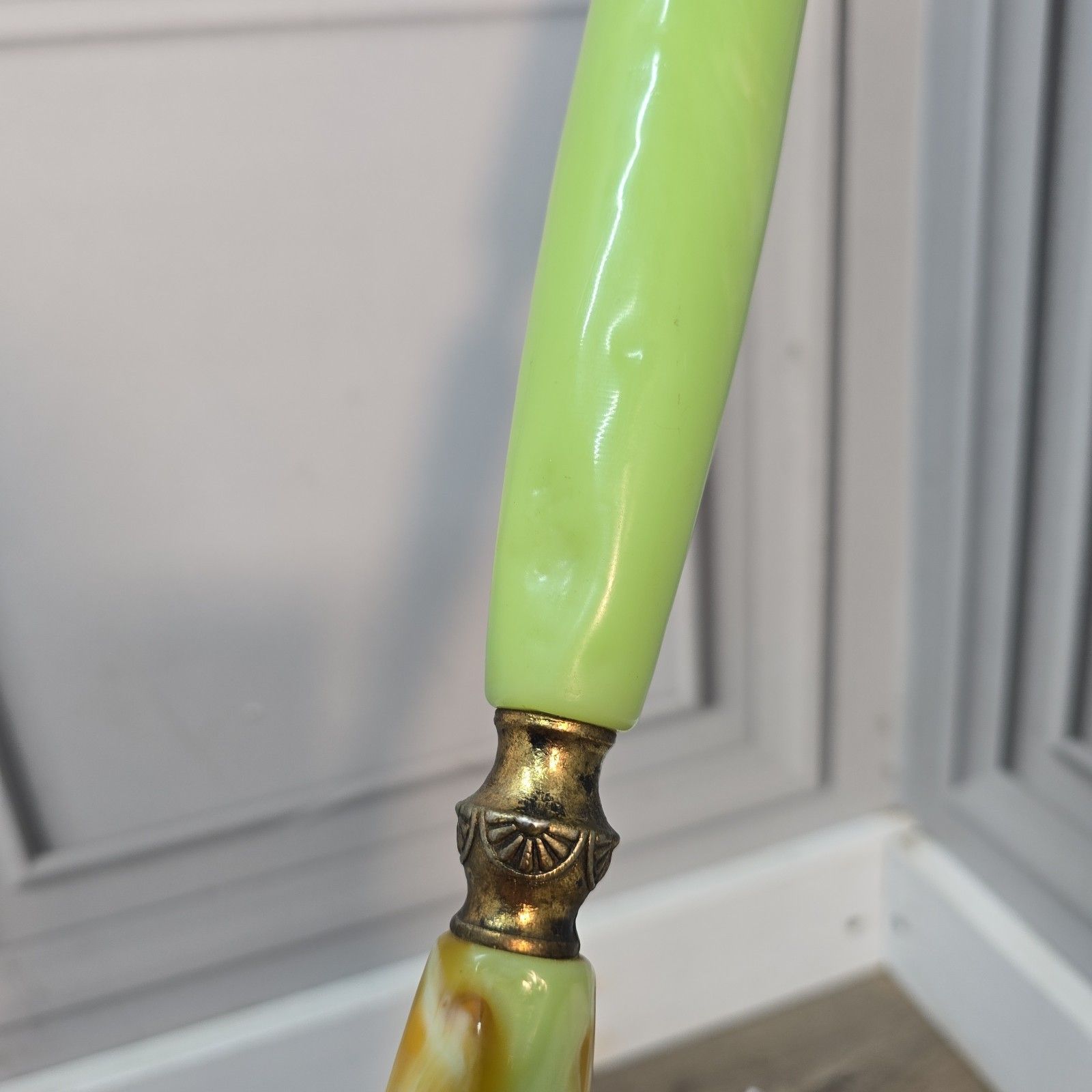 photo vinterior Vintage Standard Lamp Onyx Effect Resin Green Marble Effect Floor Light Rewire