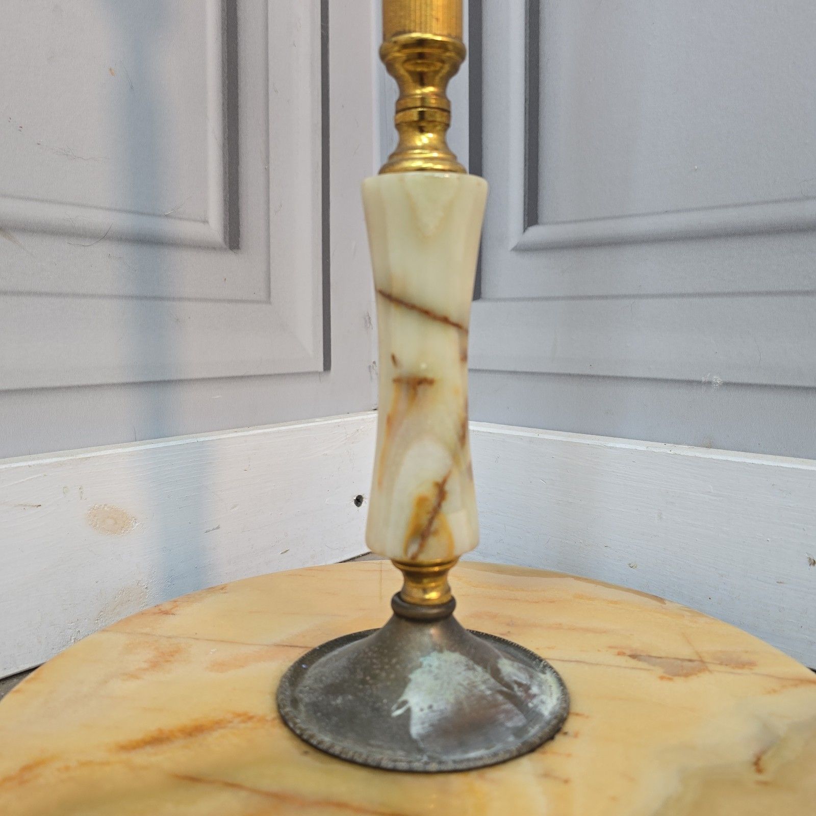 Vintage Marble Standard Lamp Retro Brass Floor Room Light For Rewire photo vinterior