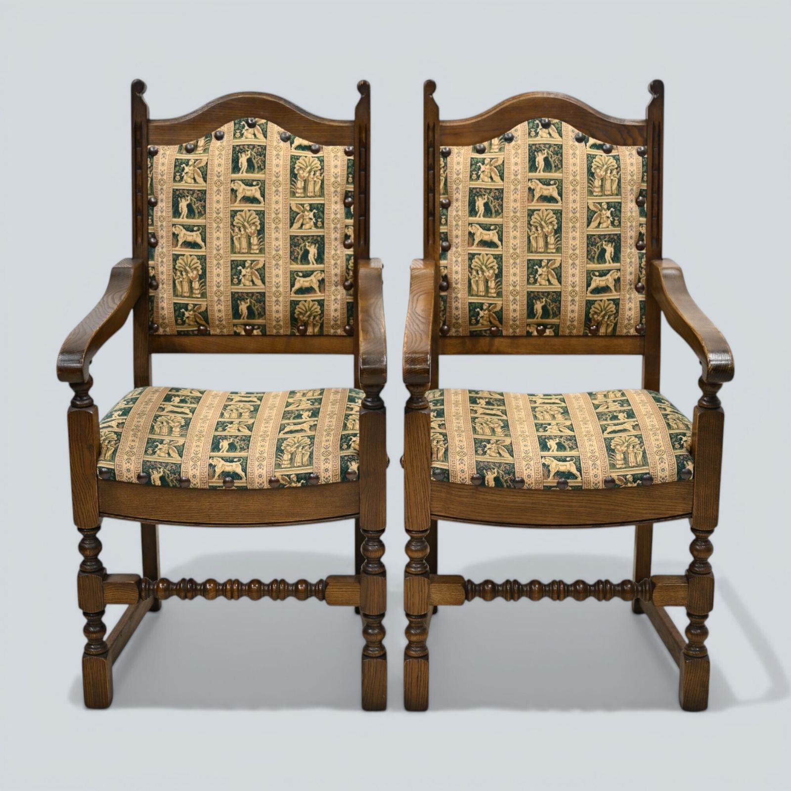 photo buy 6 Old Charm Dining Chairs Premium Studded Upholstery Light Oak Free Uk Delivery*