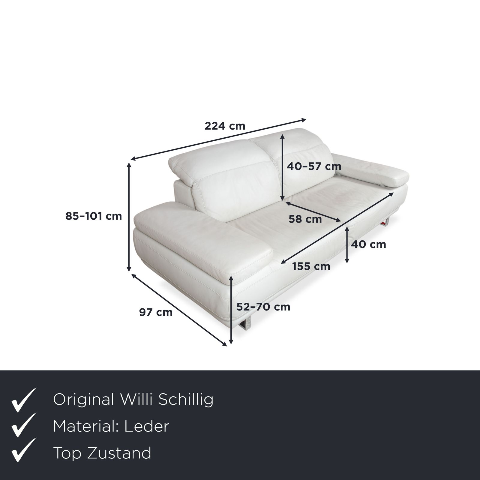 Canapé 2 places Willi Schillig Magnolia en cuir gris clair os, fonction manuelle photo furniture