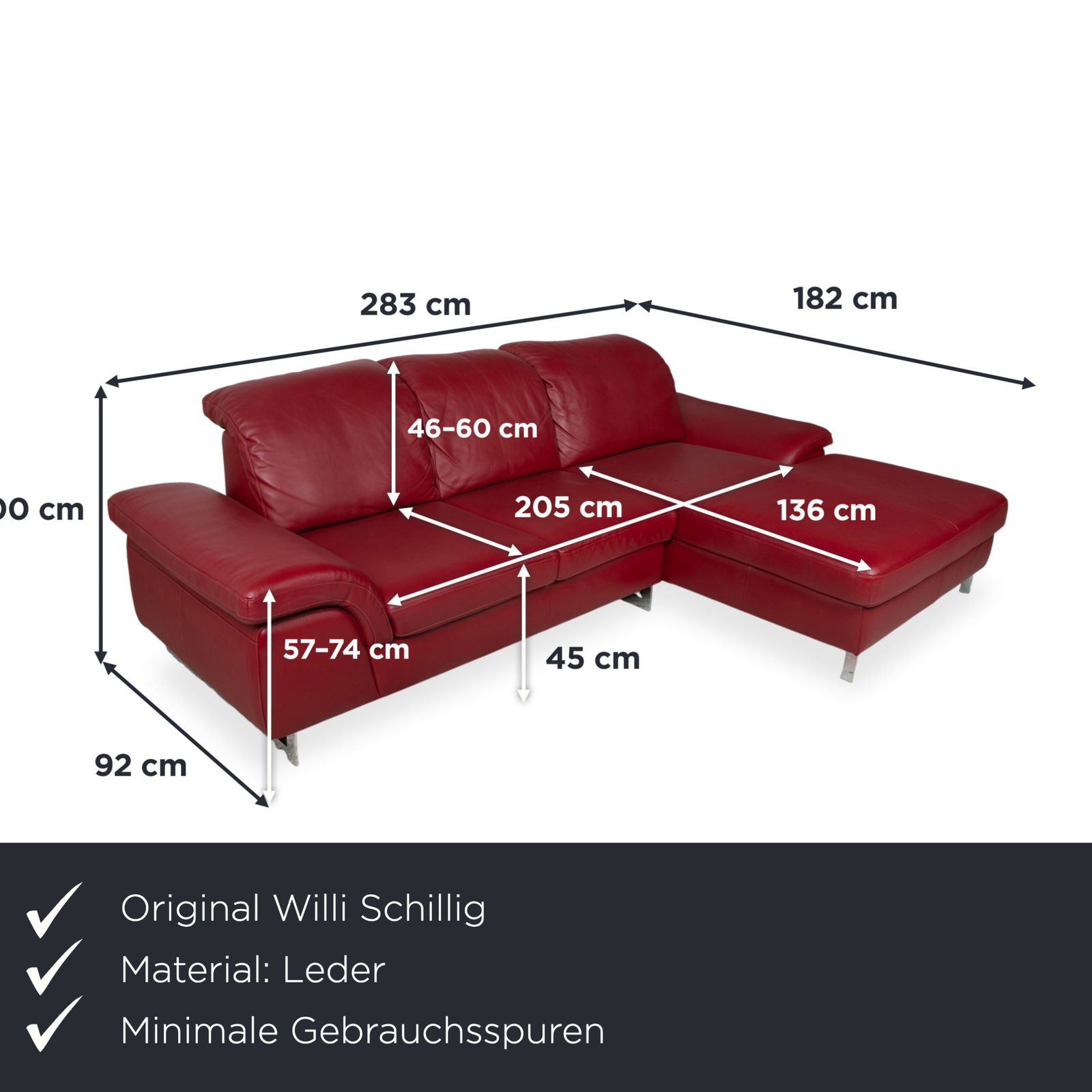 Canapé d'angle Willi Schillig en cuir rouge, fonction manuelle photo furniture