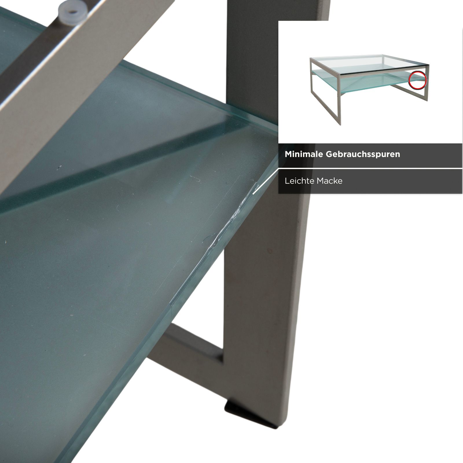 Table basse Christine Kröncke Carax en verre, gris argenté et bleu photo vinterior