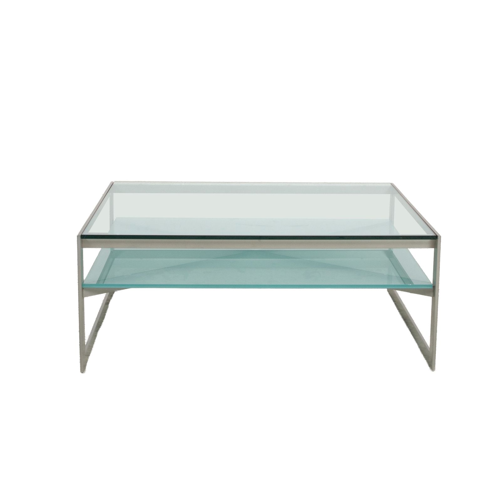 Table basse Christine Kröncke Carax en verre, gris argenté et bleu