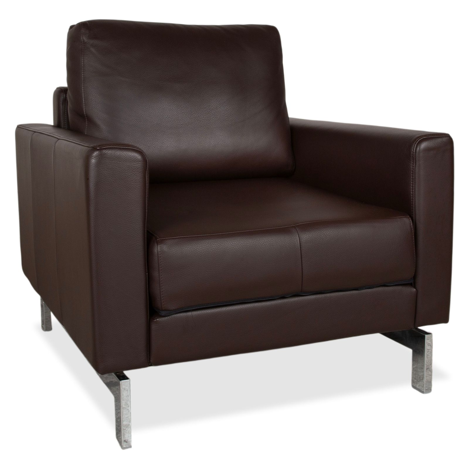 Fauteuil Rolf Benz Vida en cuir marron, chrome