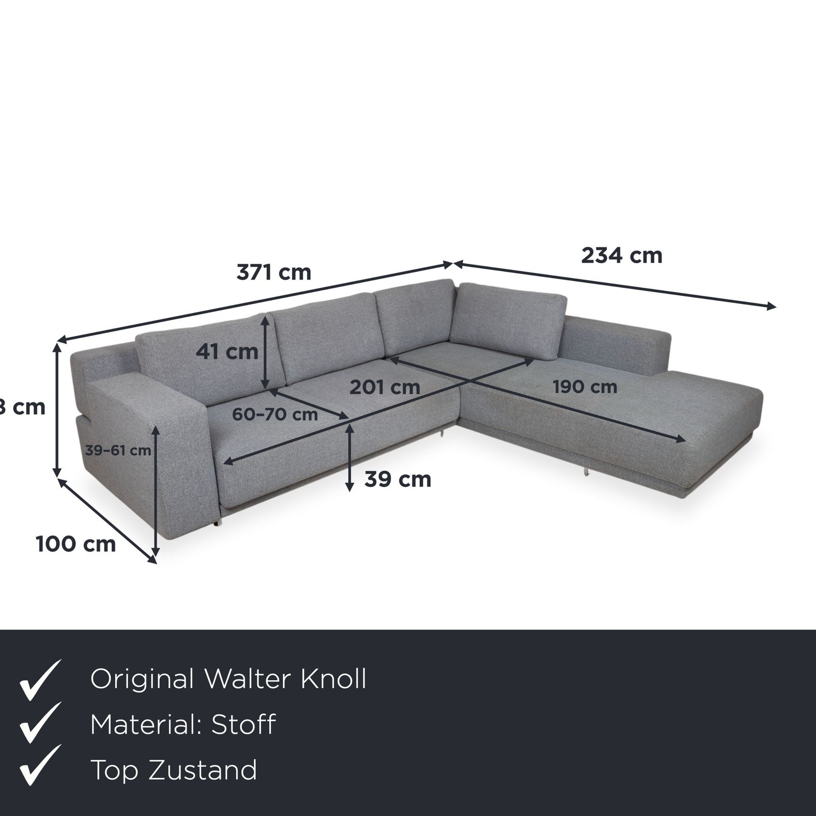 Canapé d'angle Walter Knoll Big Blue en tissu gris, fonction manuelle photo furniture