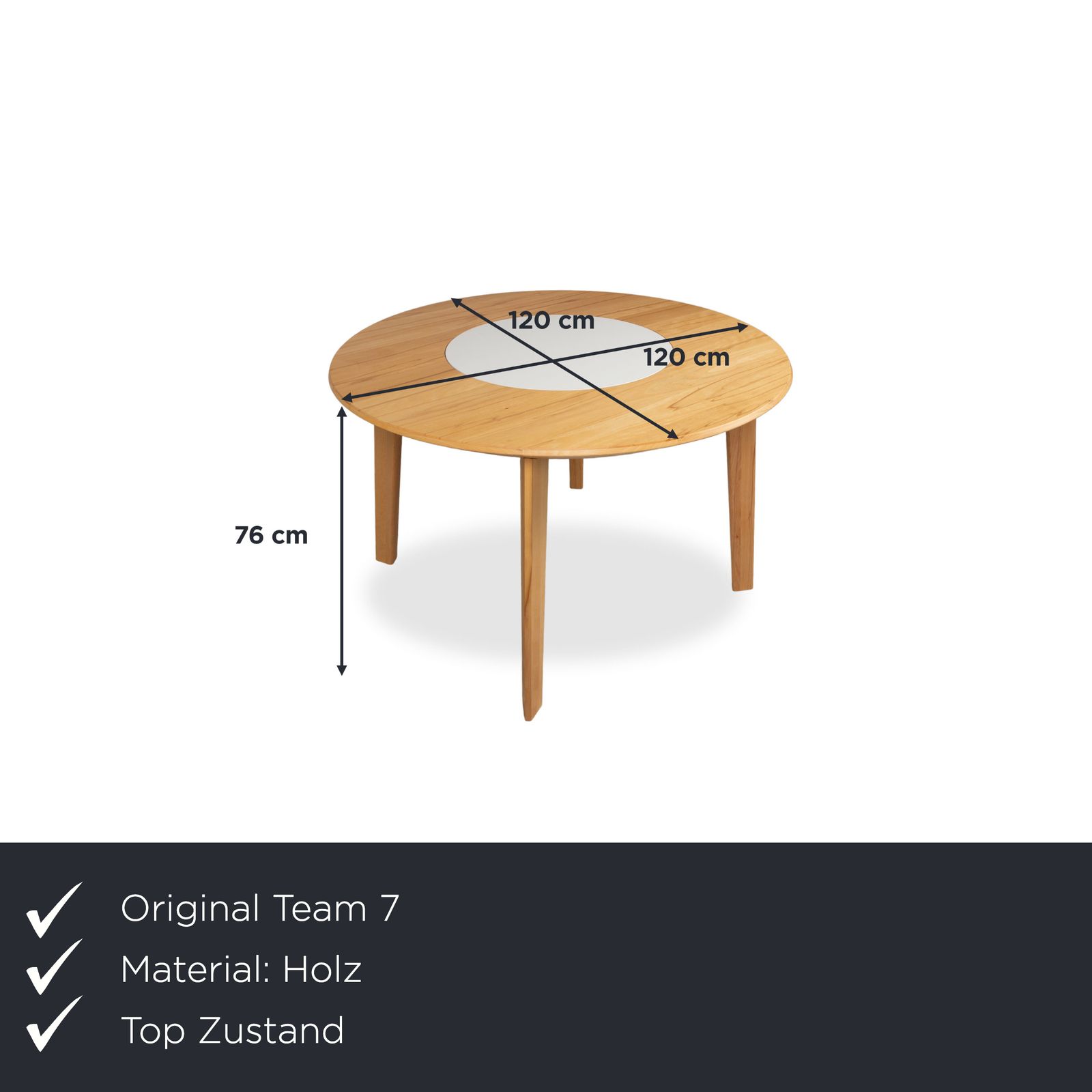 Table à manger Team 7 Miro en bois, marron, avec plateau rotatif, 120 x 120 cm photo furniture