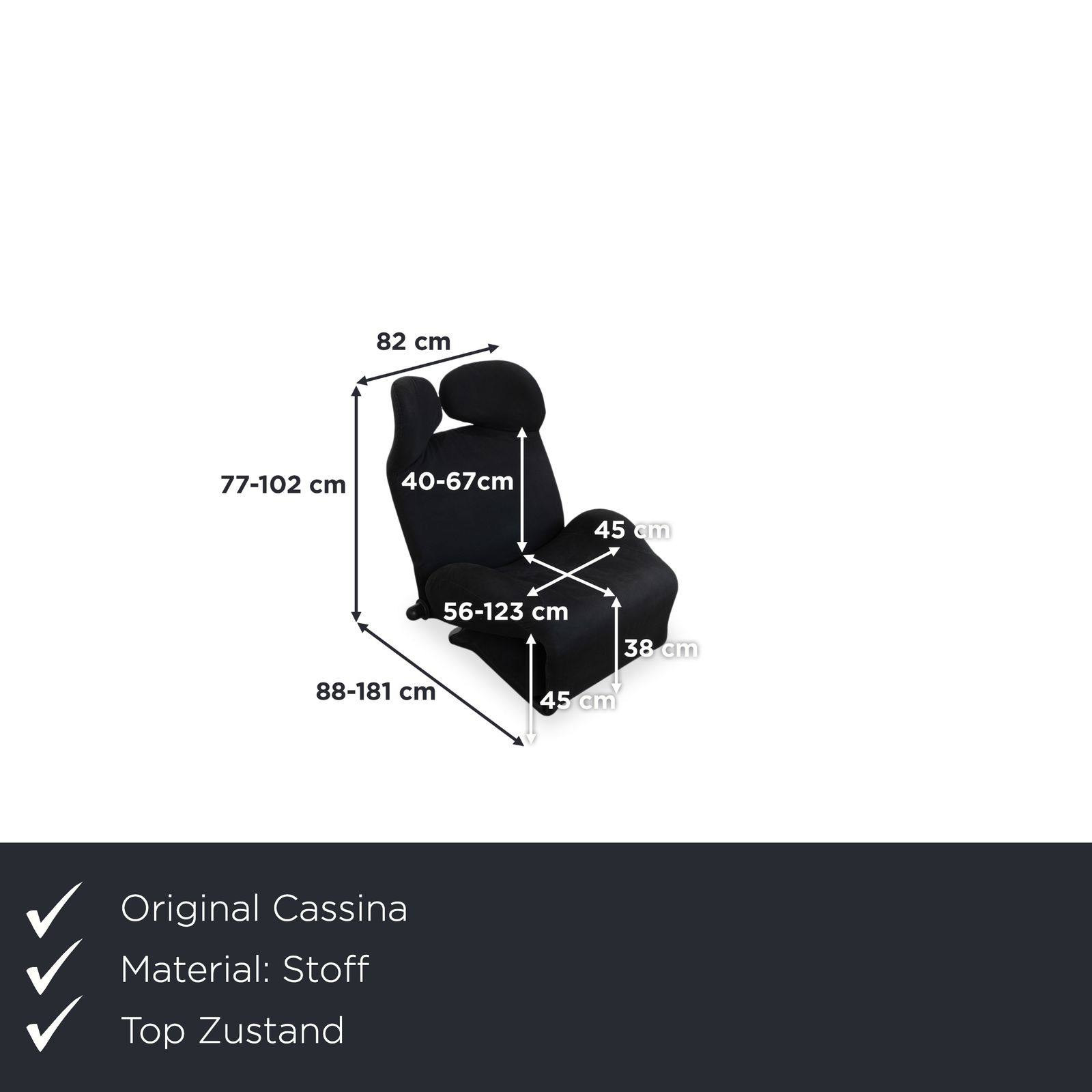 Fauteuil Cassina Wink en tissu noir, fonction manuelle photo furniture