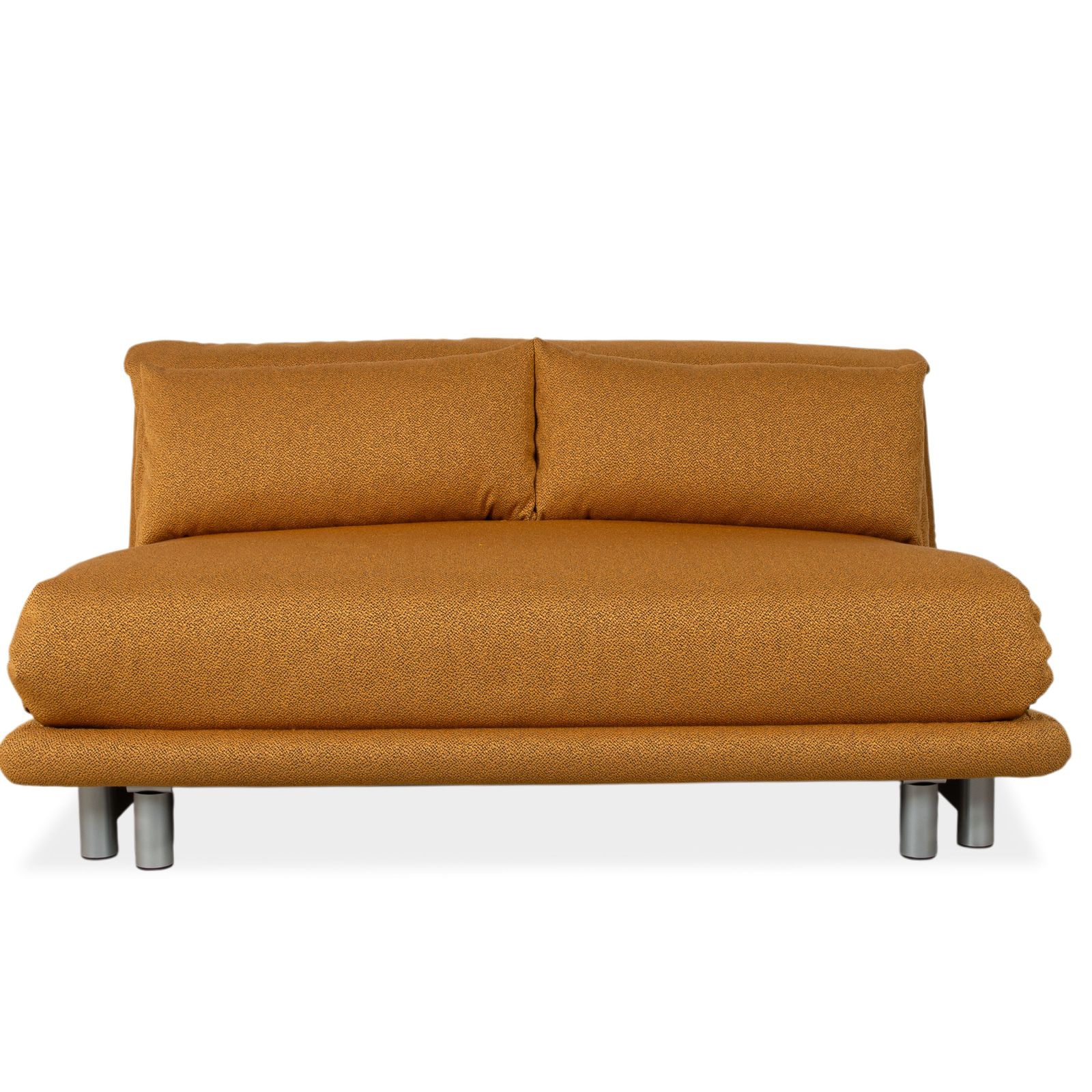 Canapé Ligne Roset Multy en tissu trois places, doré, fonction lit manuelle, cadre argenté, retapissé