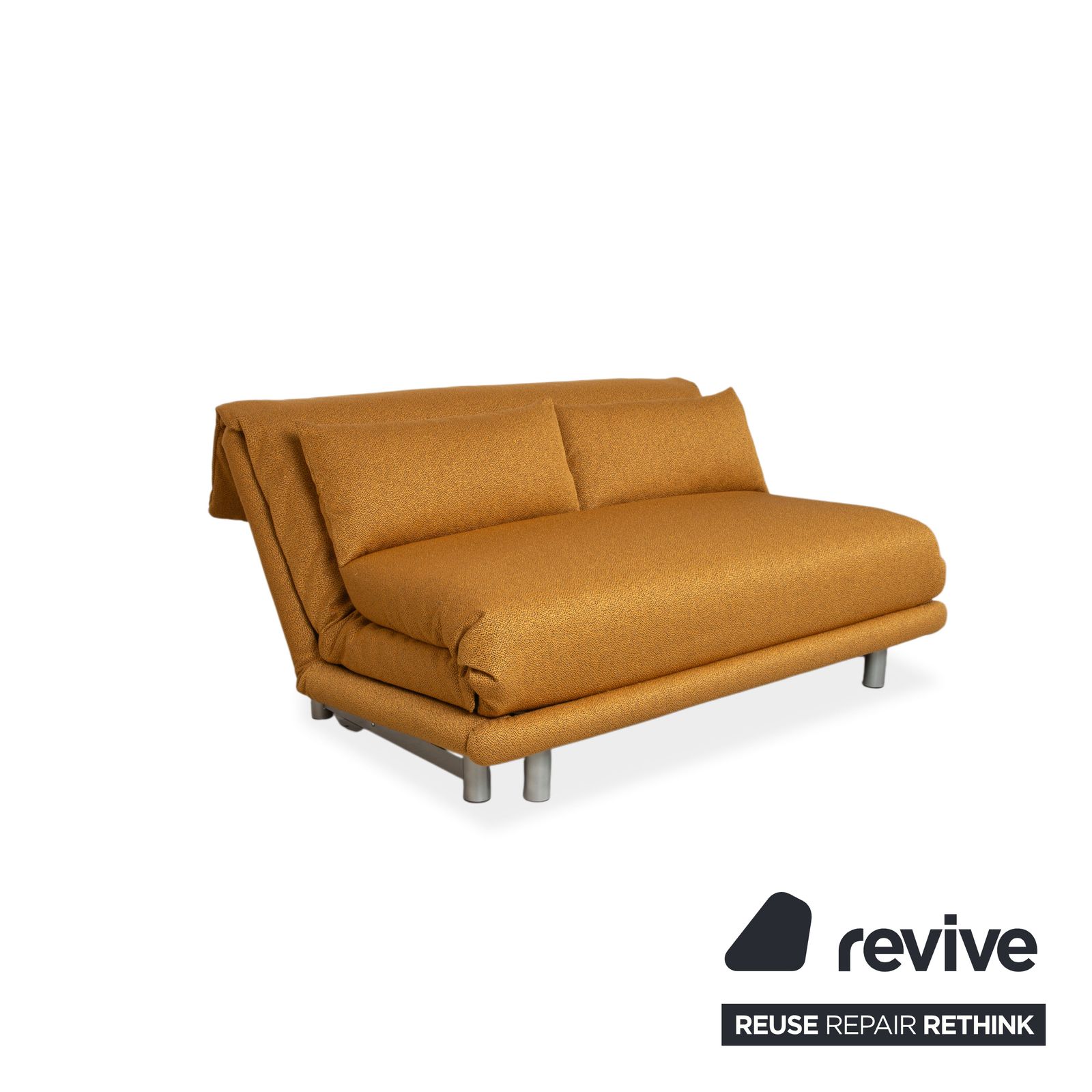 Canapé Ligne Roset Multy en tissu trois places, doré, fonction lit manuelle, cadre argenté, retapissé photo Mobilier