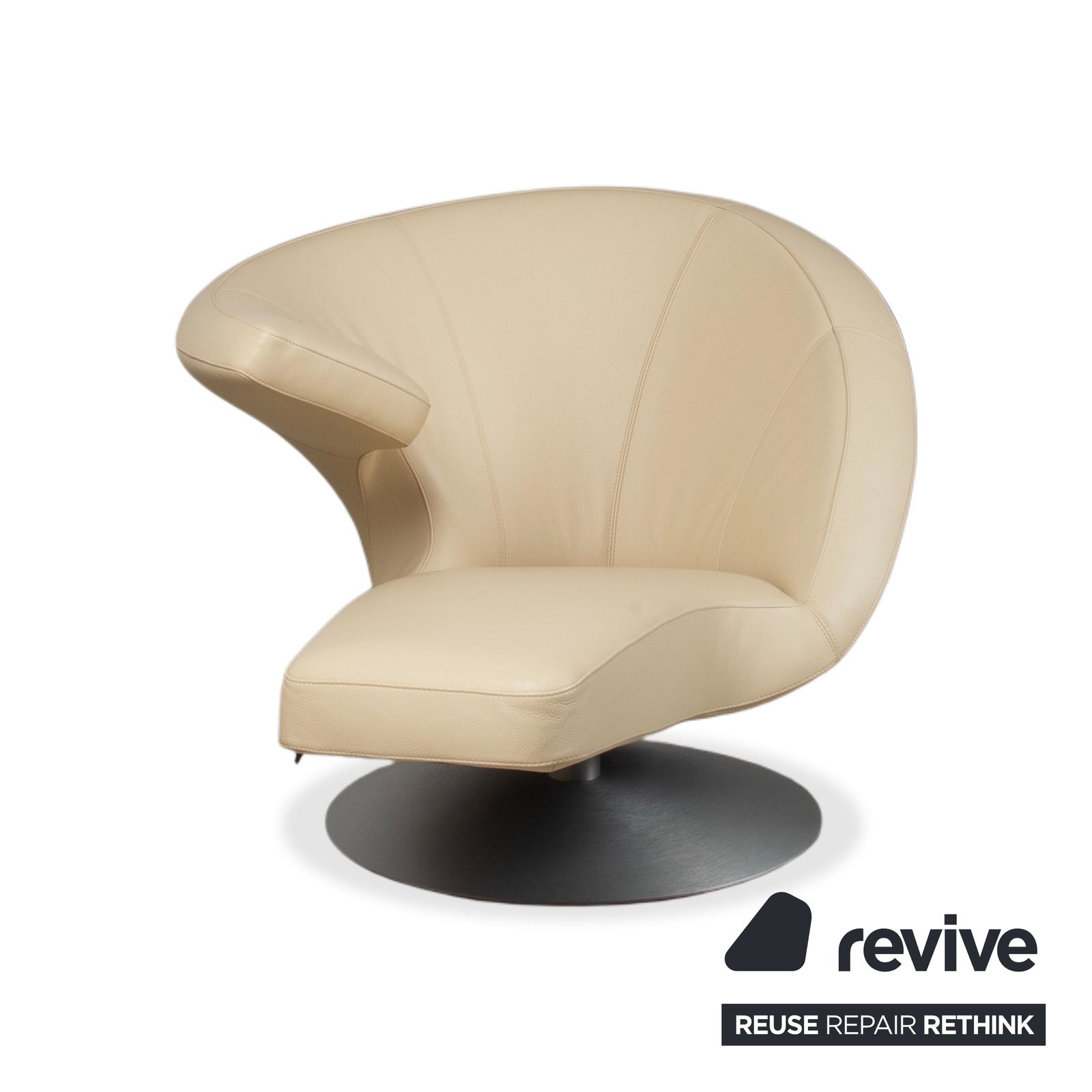 Fauteuil Leolux Parabolica en cuir crème, fonction manuelle photo 3017.0