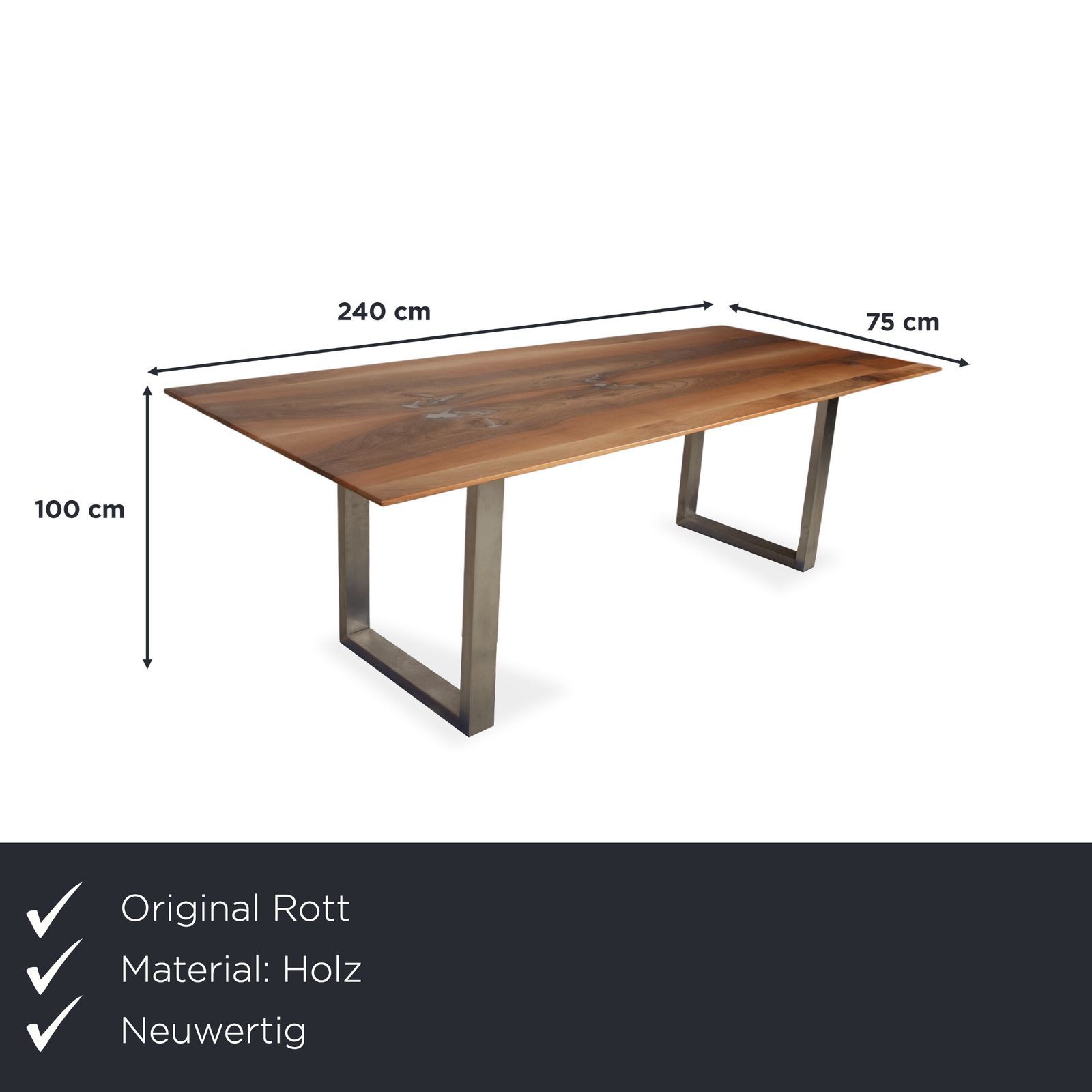Table à manger Rott Woodart en bois, marron, noyer massif, 240 x 100 cm photo furniture