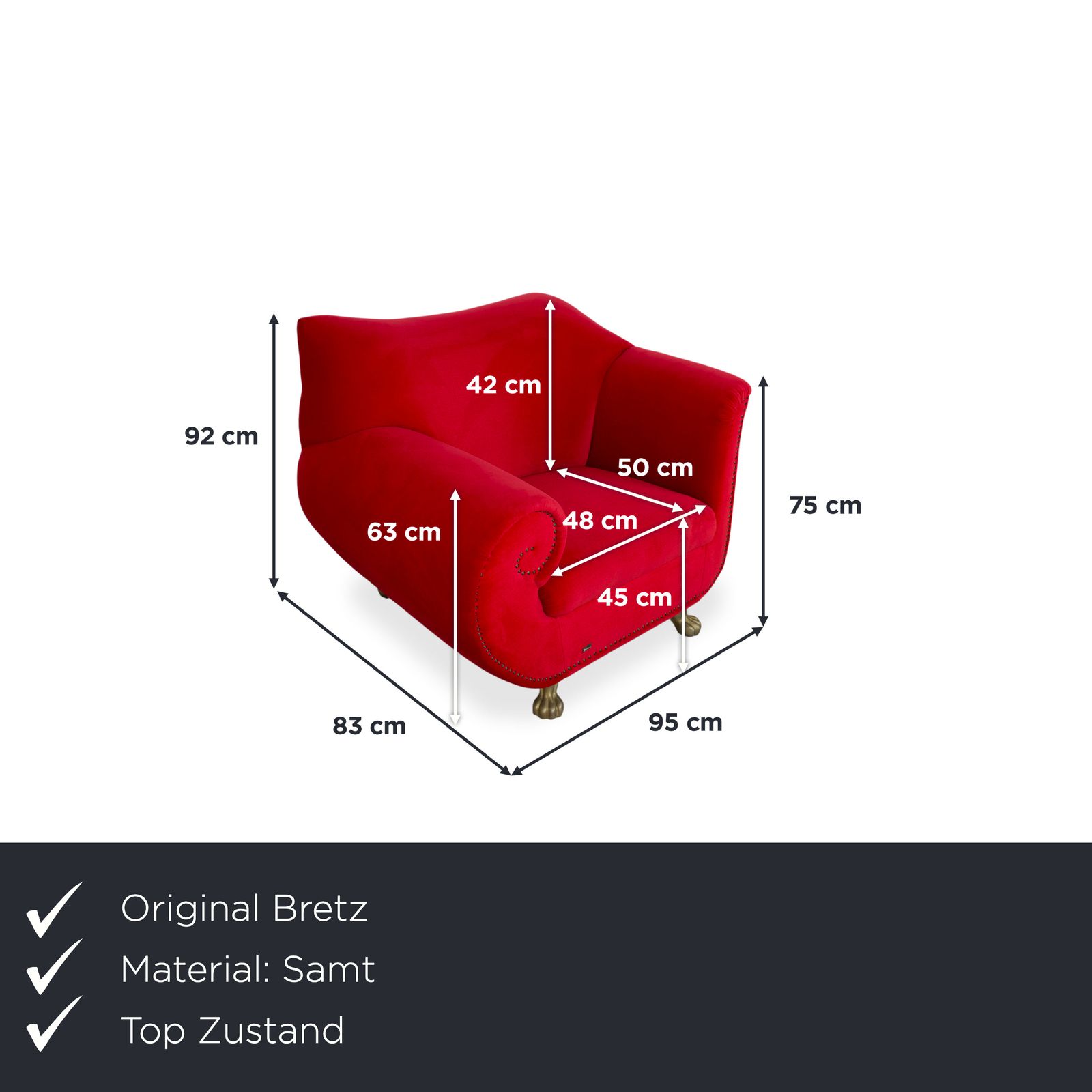Fauteuil Bretz Gaudi en velours rouge, pieds en forme de pattes de lion dorées photo furniture