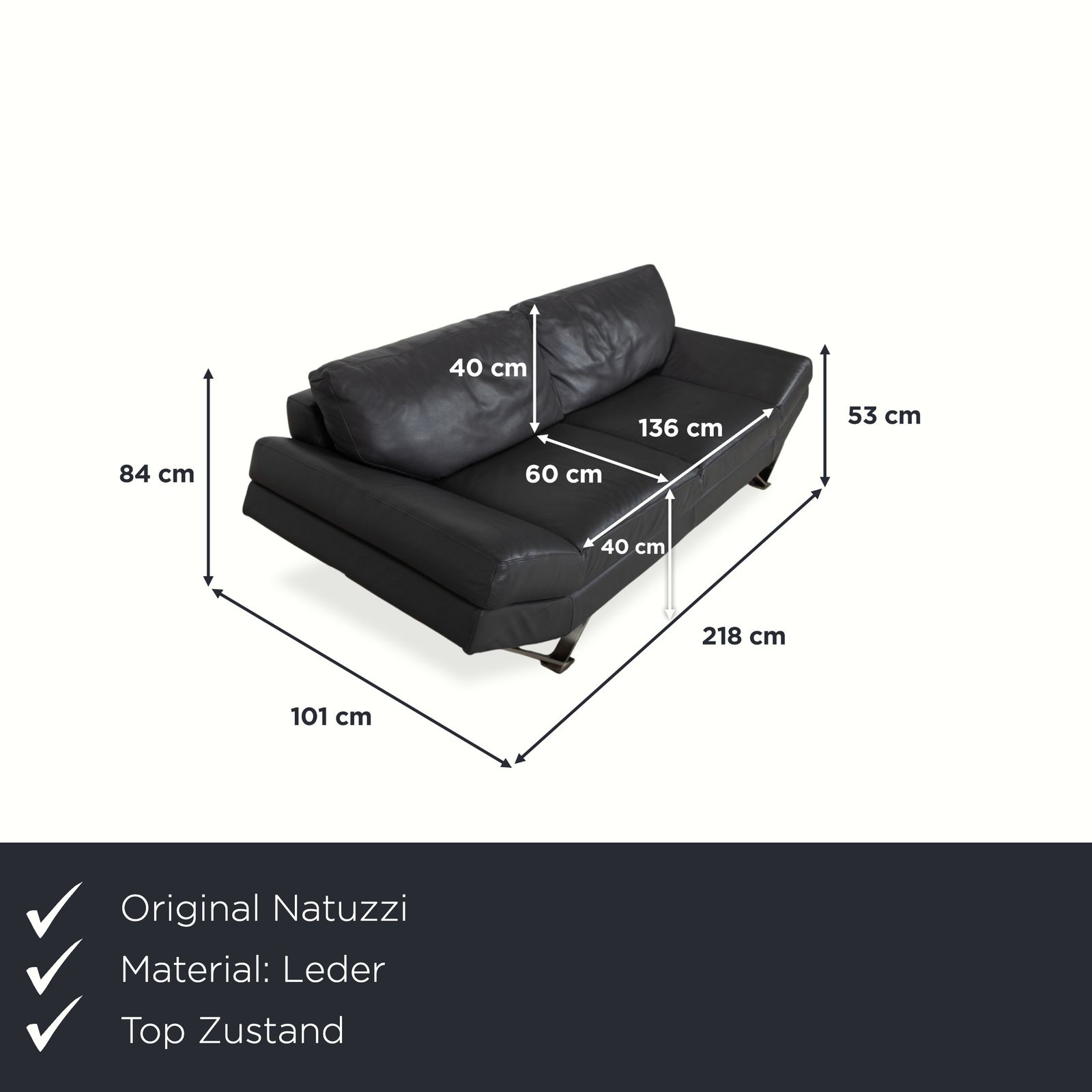 Canapé 2 places Natuzzi Relevé en cuir noir photo furniture