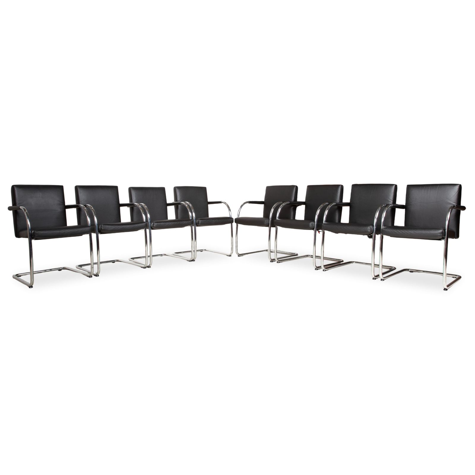 Set Of 8 Vitra Visasoft Leather, Black, Cantilever Office Chairs