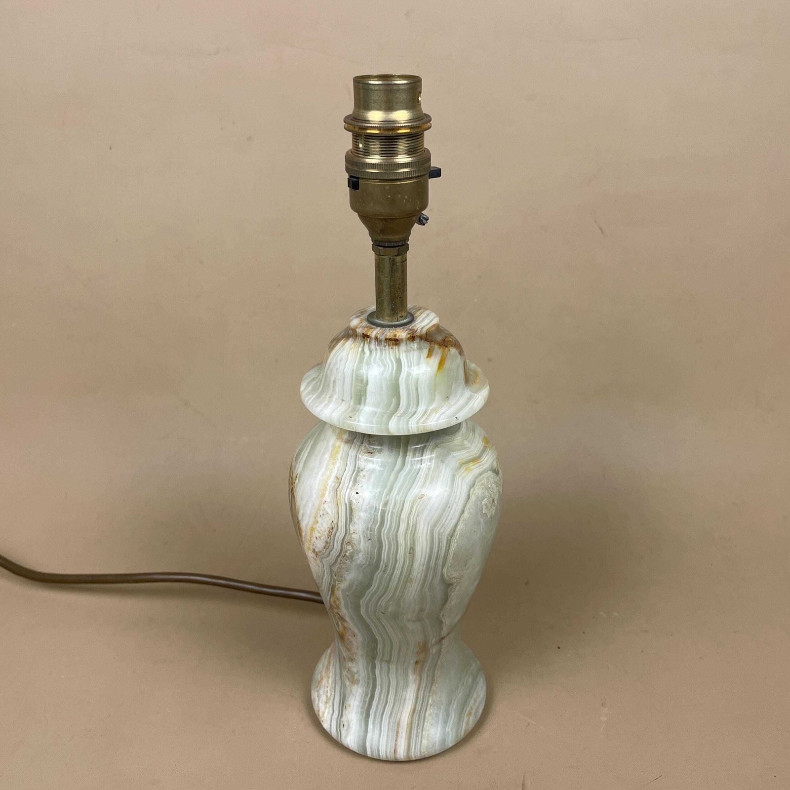 Green Marble Lamp Light Bedside Brass Gold Trims Metal Marbled Pattern Classic Column Natural Stone Antique Vintage Side Heavy Solid