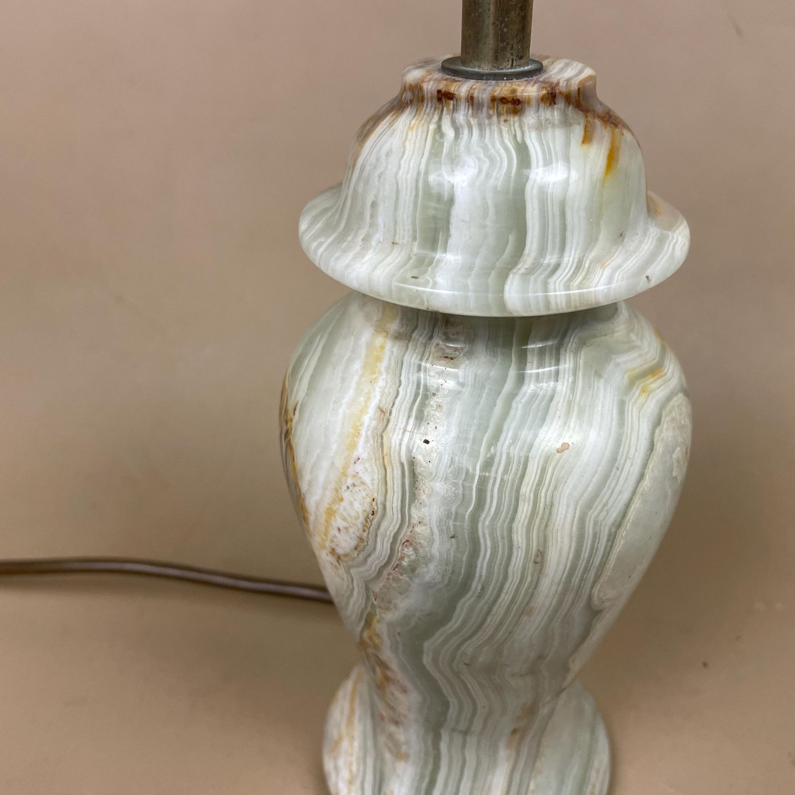 Green Marble Lamp Light Bedside Brass Gold Trims Metal Marbled Pattern Classic Column Natural Stone Antique Vintage Side Heavy Solid photo for sale