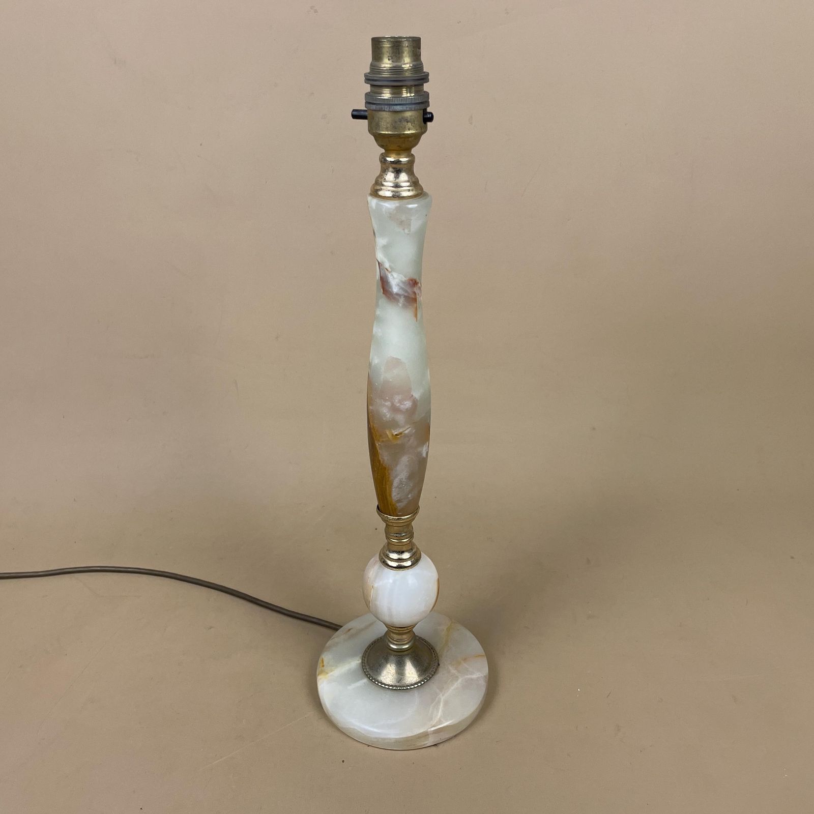 Green Onyx Marble Lamp Light Bedside Brass Gold Metal Ornate Base Marbled Pattern Heavy Classic Column Natural Stone Antique Vintage Side
