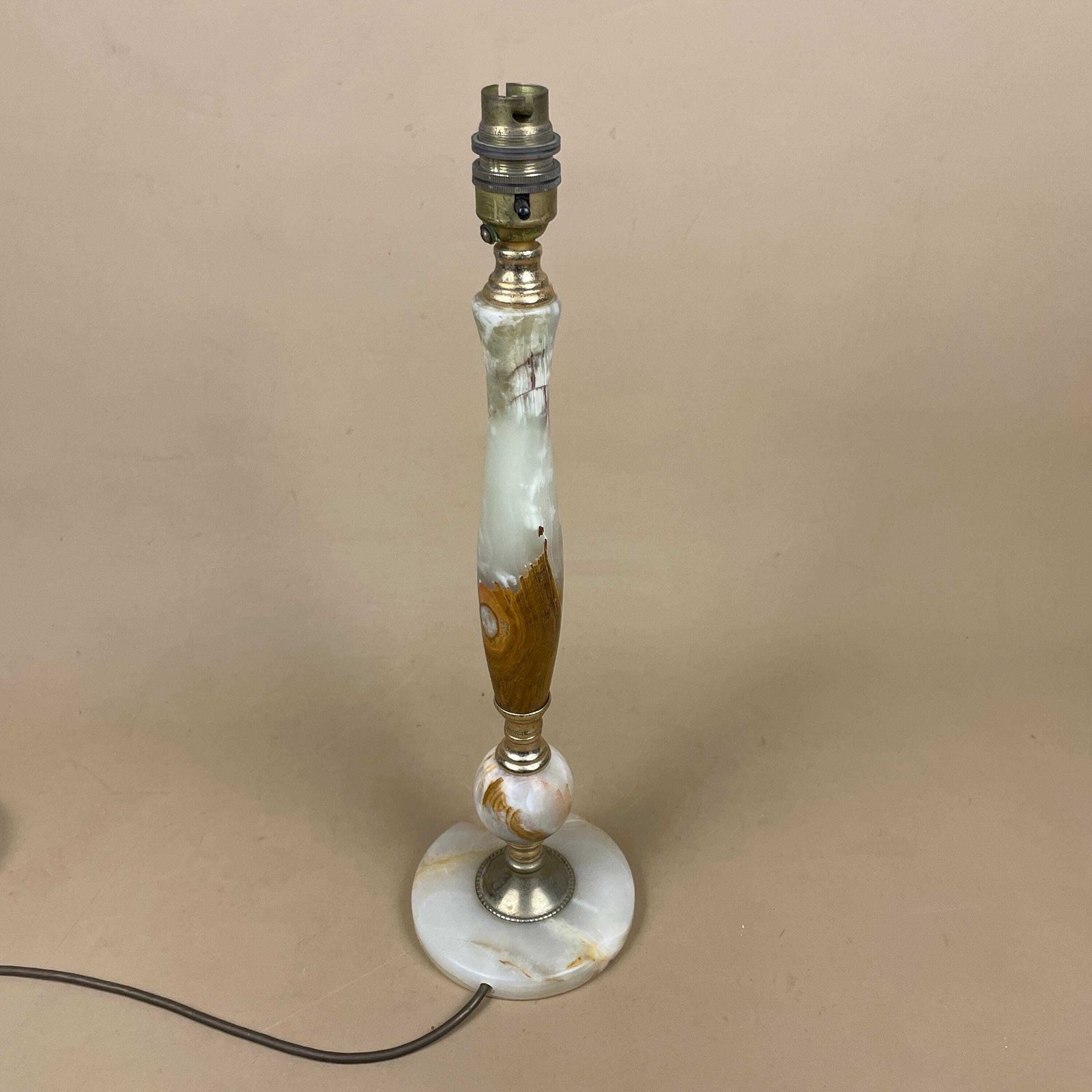 Green Onyx Marble Lamp Light Bedside Brass Gold Metal Ornate Base Marbled Pattern Heavy Classic Column Natural Stone Antique Vintage Side photo furniture