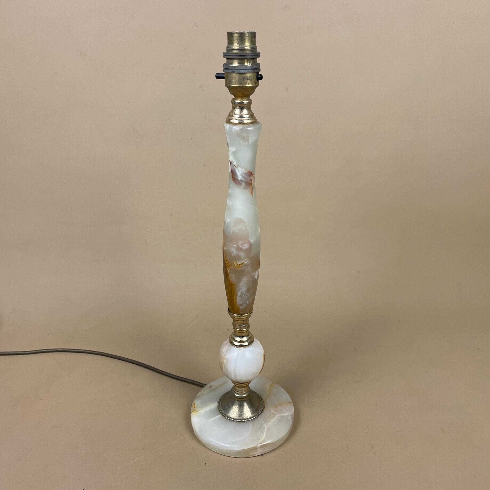 Green Onyx Marble Lamp Light Bedside Brass Gold Metal Ornate Base Marbled Pattern Heavy Classic Column Natural Stone Antique Vintage Side photo vinterior