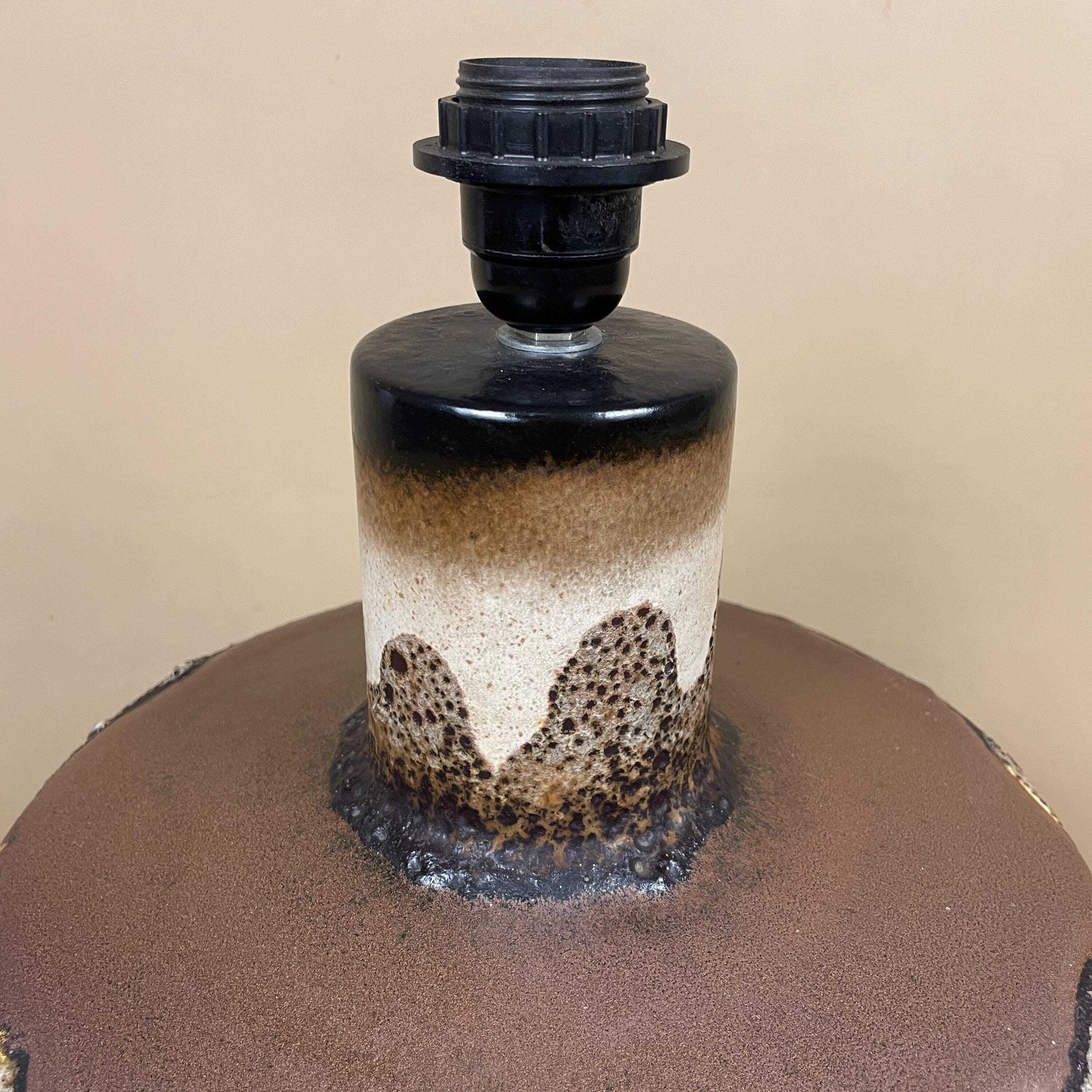 Large Ceramic Patterned Brown Studio Pottery Lamp Bedside Table Light Vase Retro Cottage Natural Antique Pattern Handmade Dripped Glaze photo buy