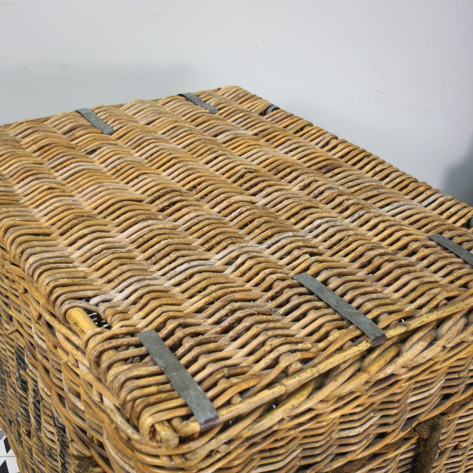 photo for sale Arthur Craven Mill Basket In Wicker With Rope Handles And Lid
