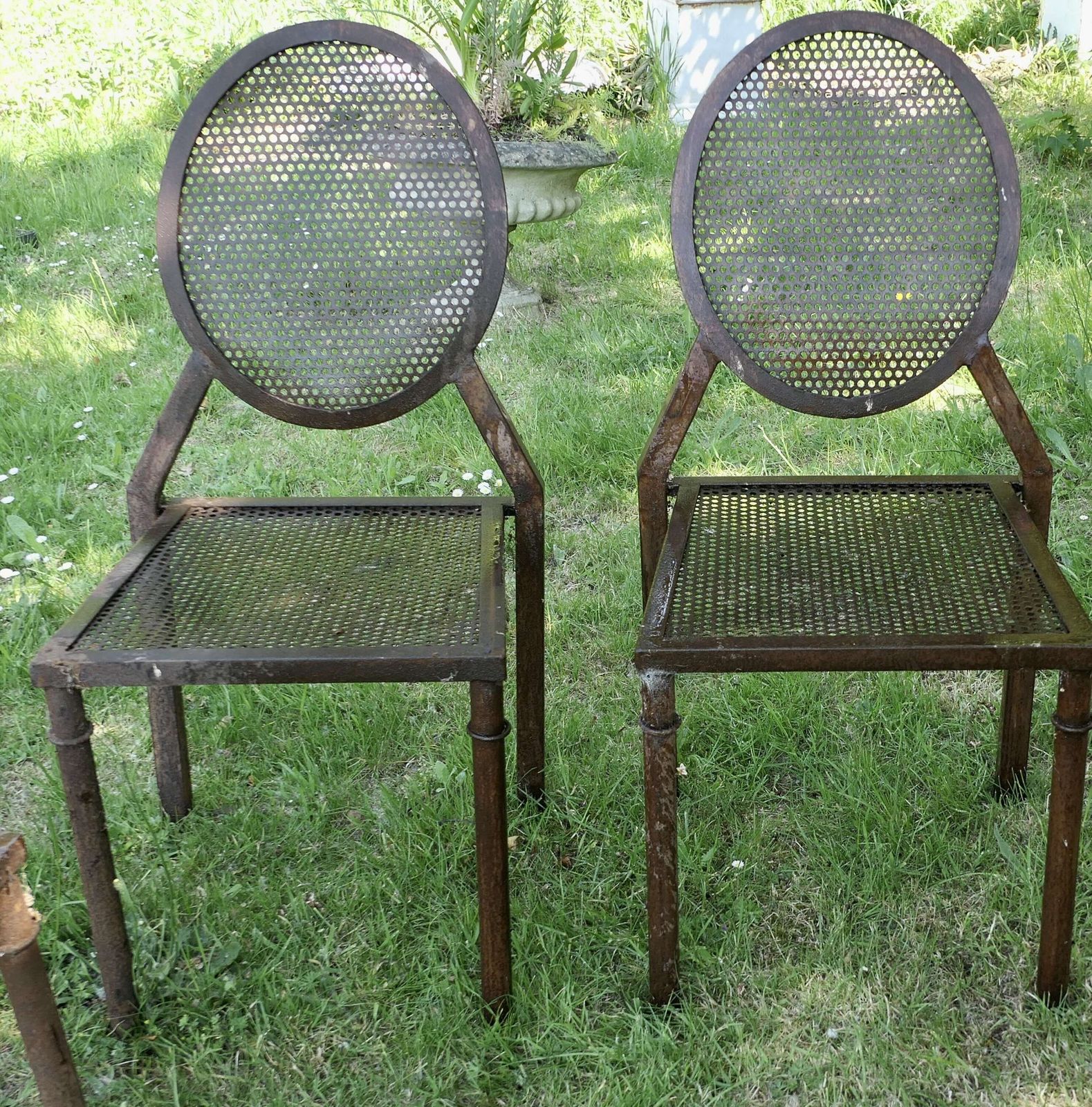 Set Of 4 Brutalist Style Iron Stacking Dining/Garden Chairs Great Pieces photo Garden Furniture