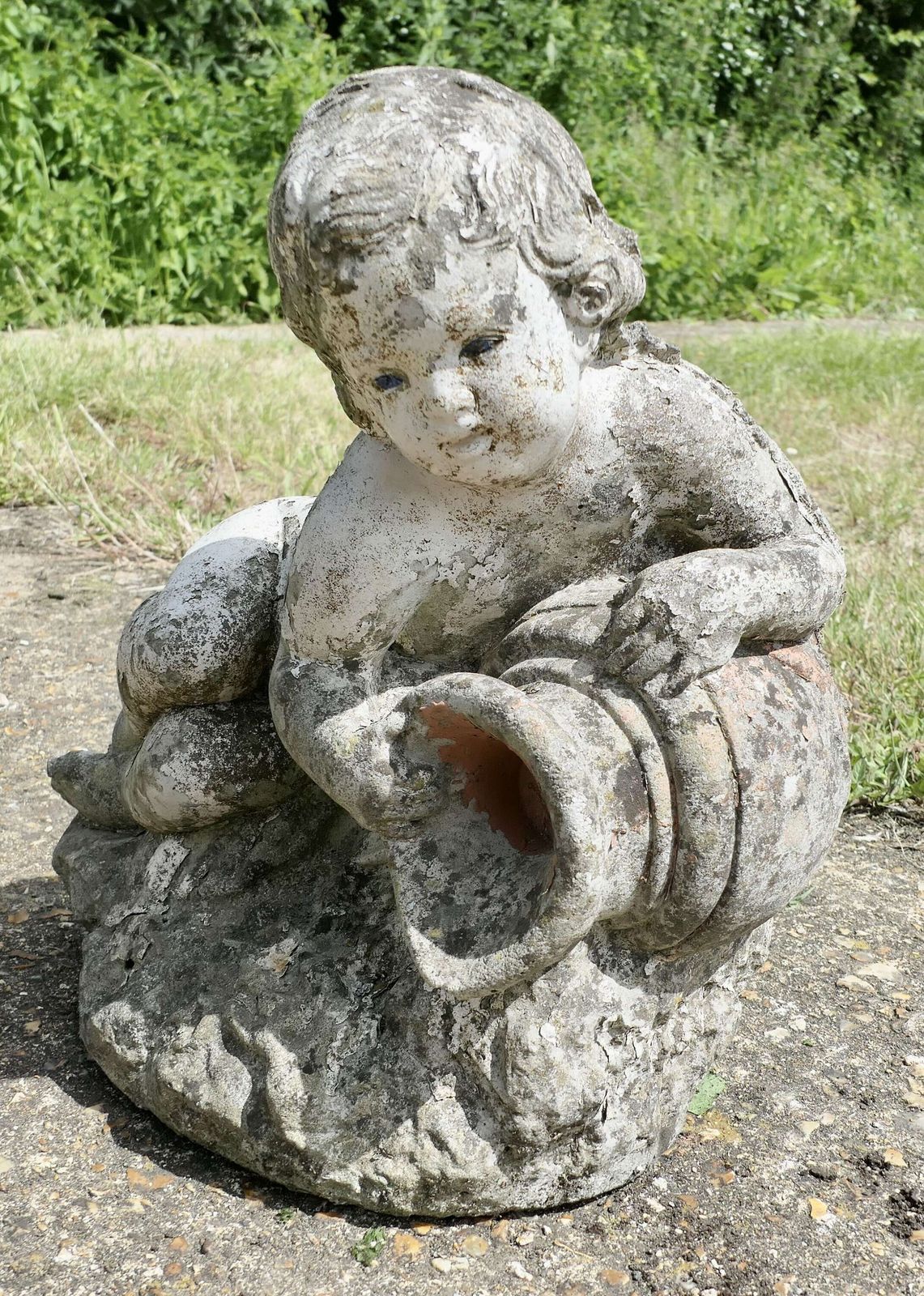 Garden Statue Of A Cherub Holding An Urn Water Feature A Lovely Little Piece Well Weather photo for sale