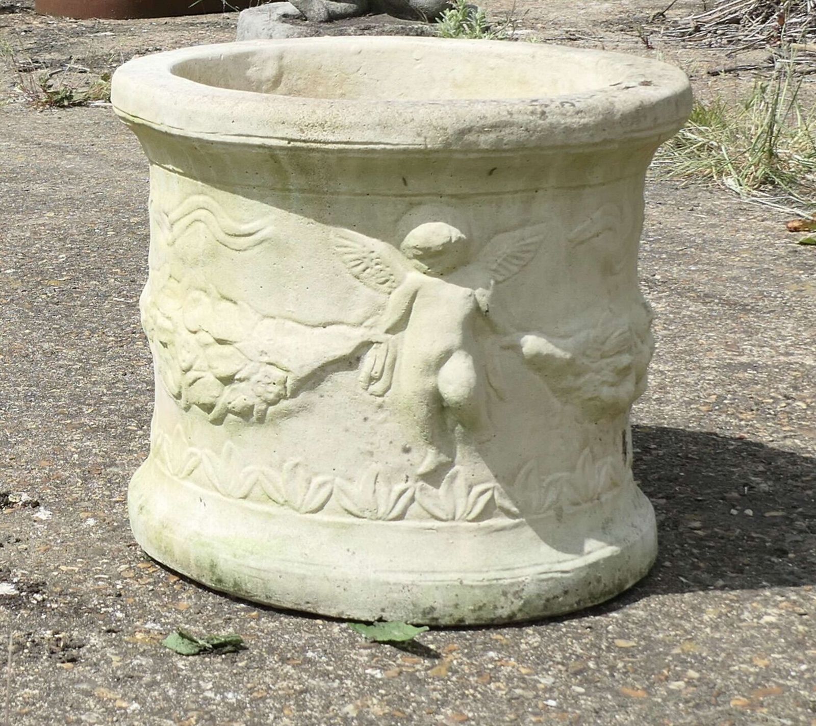 A Pair Of Round Garden Planters With Winged Cherubs This Is A Good Large Pair photo Garden Decor