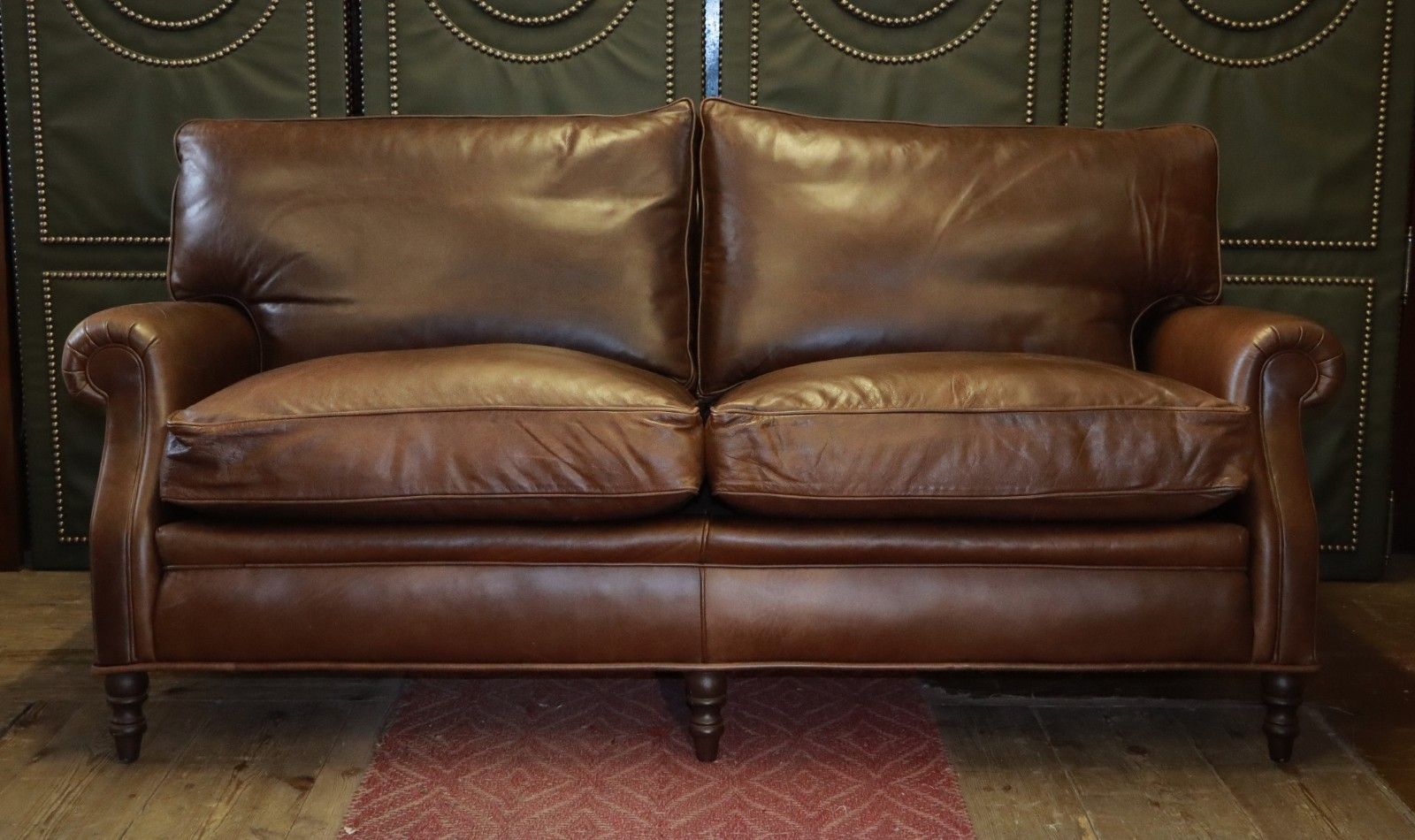 Stunning Whitehead Designs Langdon 3 Seater Leather Club Sofa Saddle Tan Brown🚚 photo Furniture