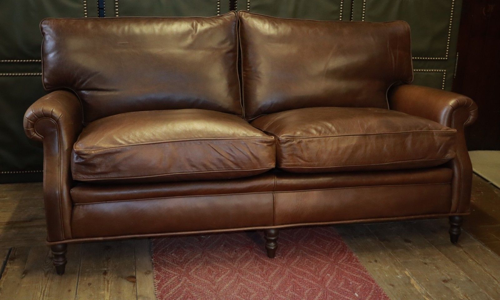 Stunning Whitehead Designs Langdon 3 Seater Leather Club Sofa Saddle Tan Brown🚚 photo buy