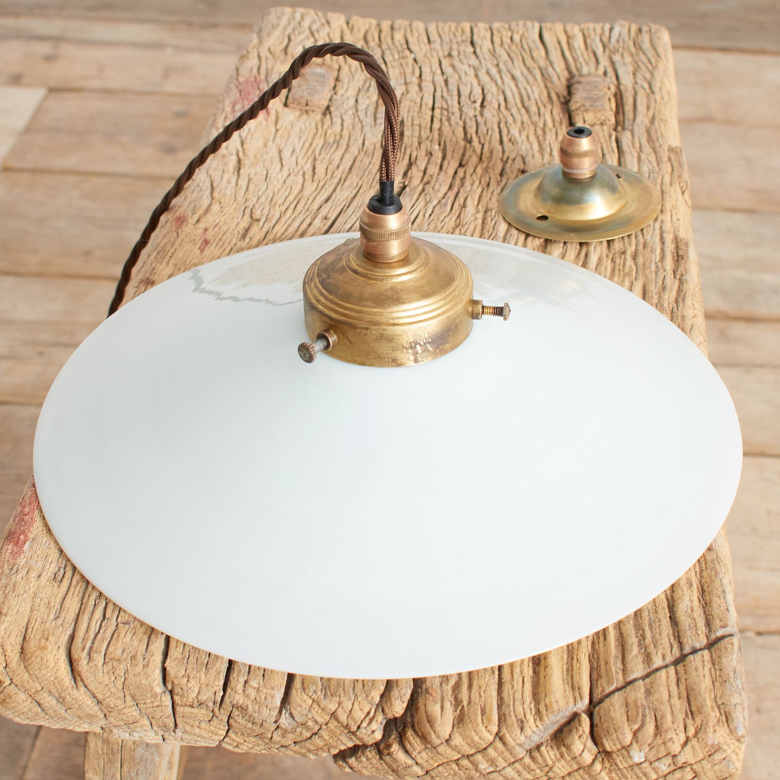 Antique French Coolie Milk Glass Kitchen Task Pendant Light  Flat photo Lighting