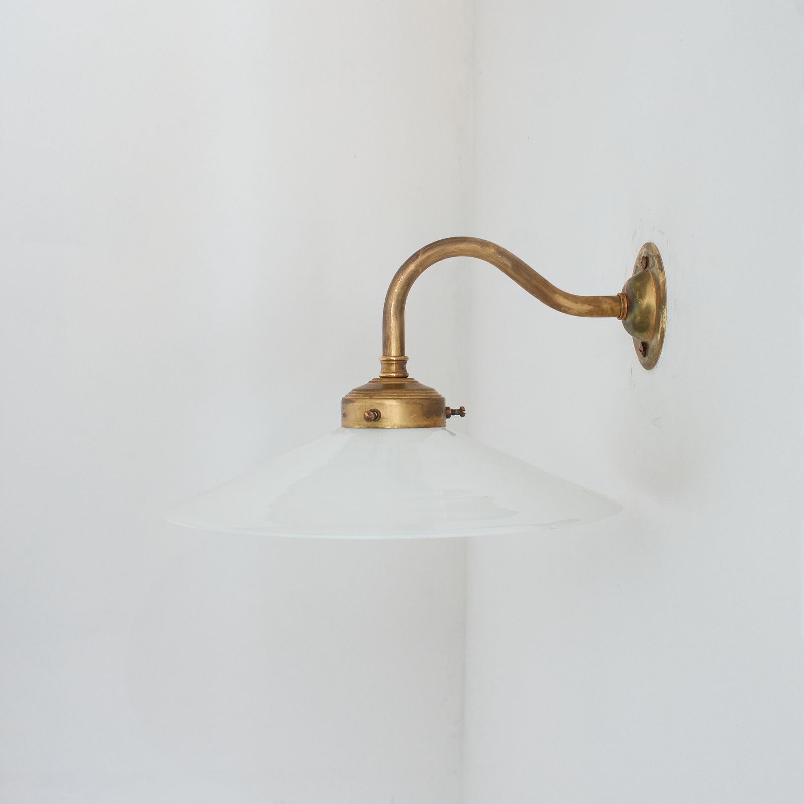 Antique French Coolie Milk Glass Kitchen Task Wall Light  Swan Neck  Flat photo for sale