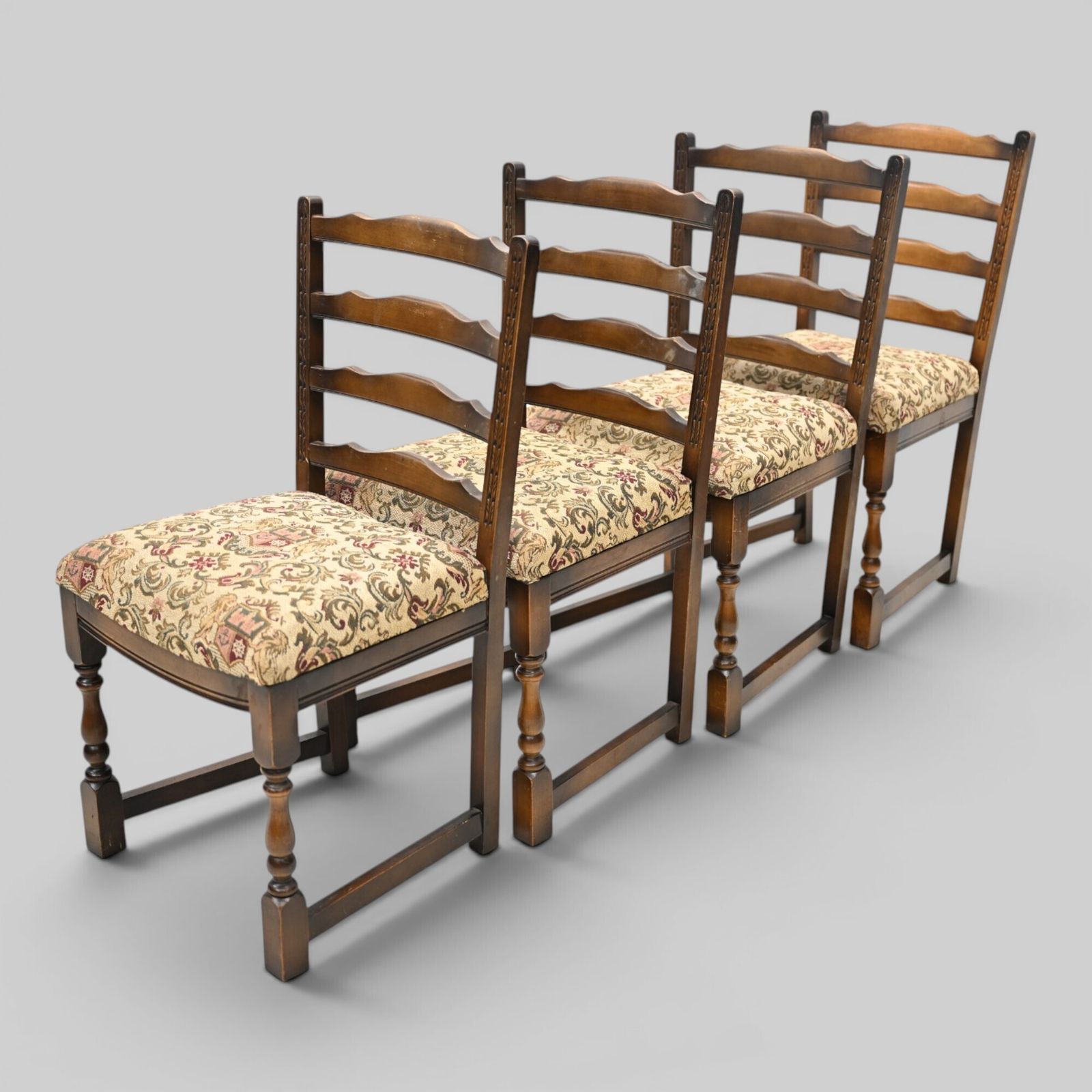 4 Old Charm Oak Dining Chairs Ladderback Tudor Fabric Light Oak Free Uk Delivery photo furniture