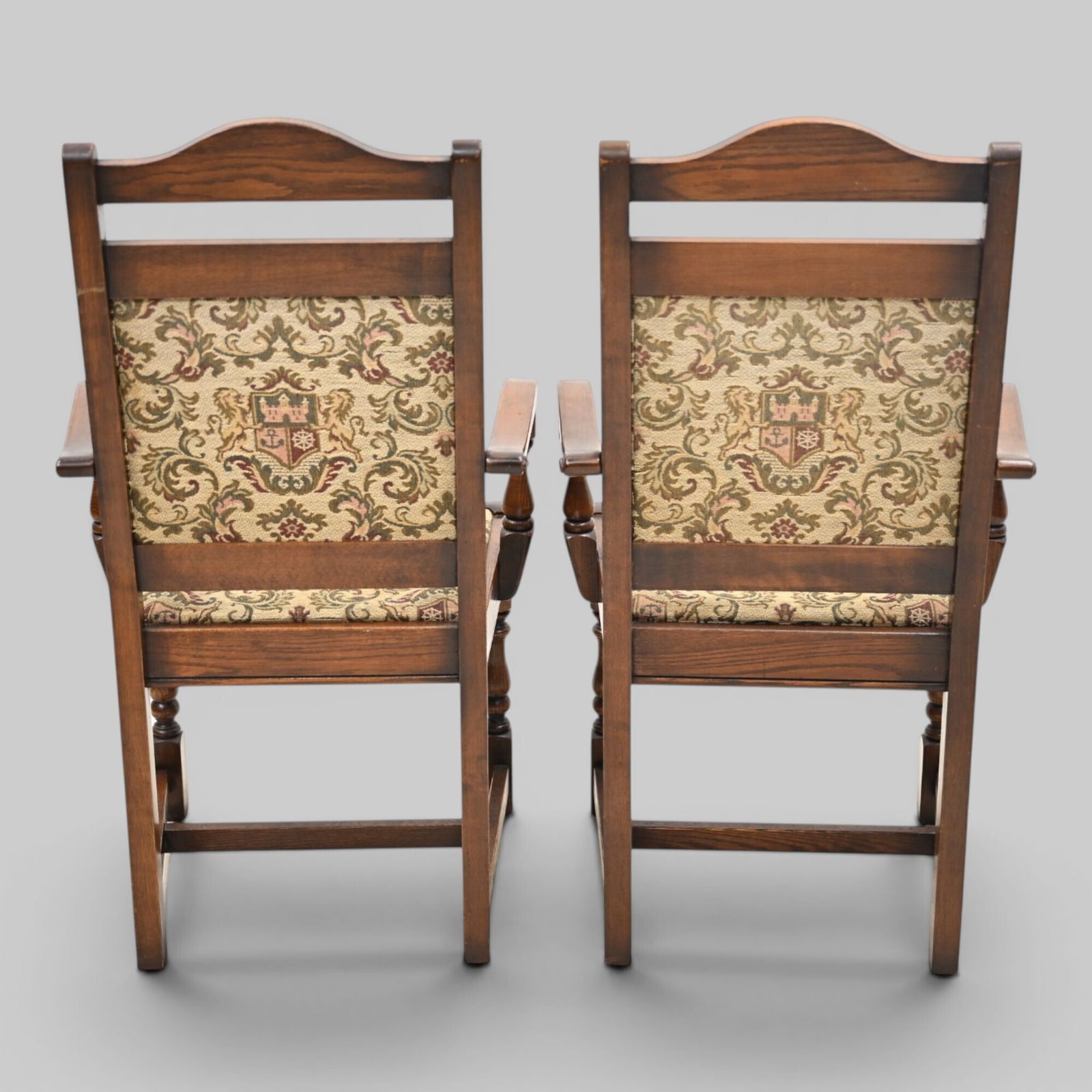 2 Old Charm Dining Chairs Carvers Light Oak Finish Tudor Fabric Free Uk Delivery photo 227.0