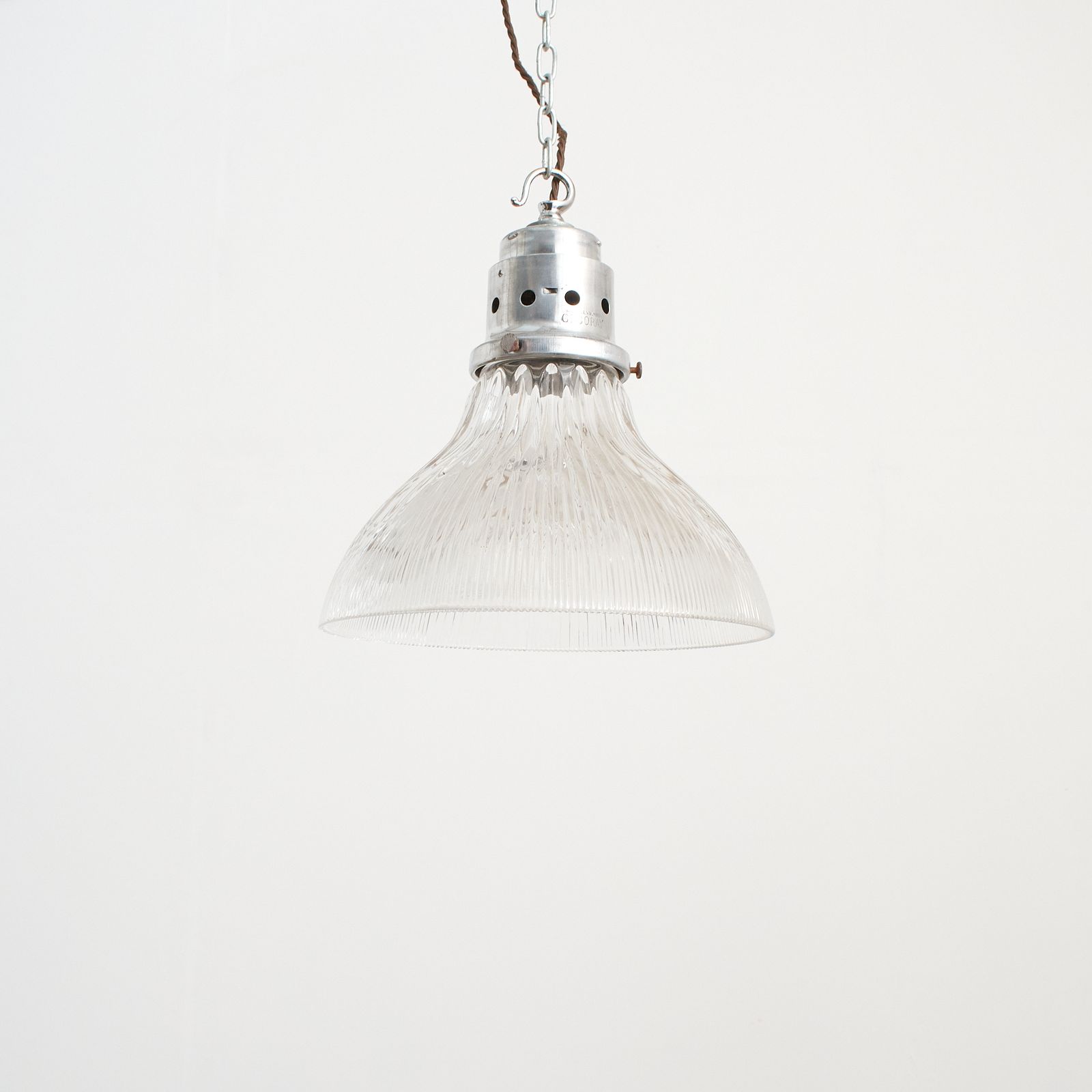 Antique Reclaimed Glass Holophane Pendant Light – Af photo for sale