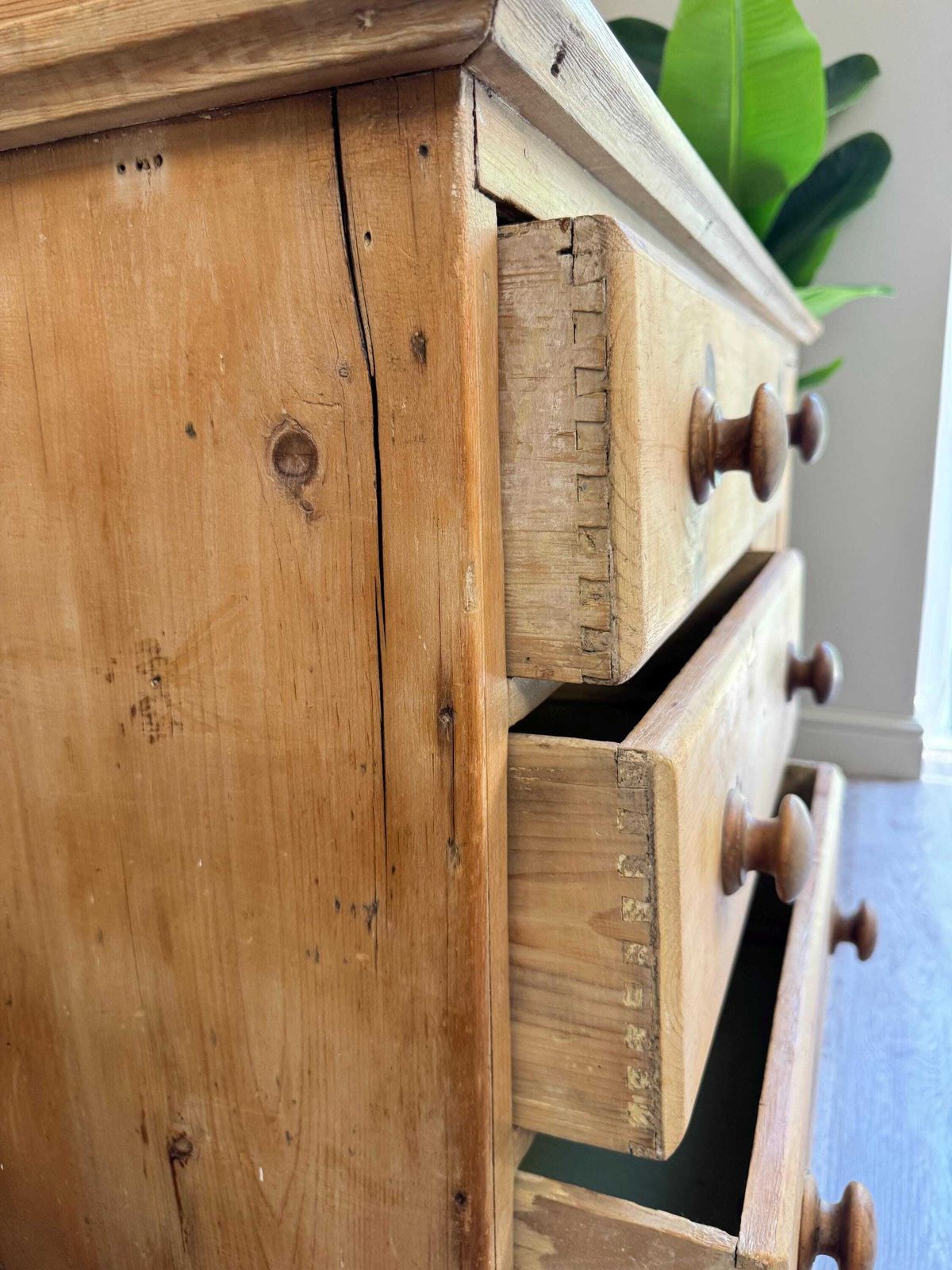 Antique Pine Dresser Sideboard With Shelving And Drawers – Rustic Farmhouse Cabinet photo for sale
