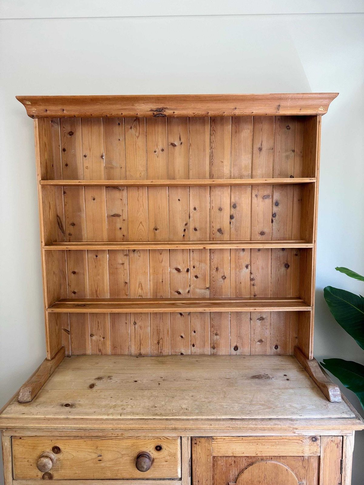 Antique Pine Dresser Sideboard With Shelving And Drawers – Rustic Farmhouse Cabinet photo Furniture