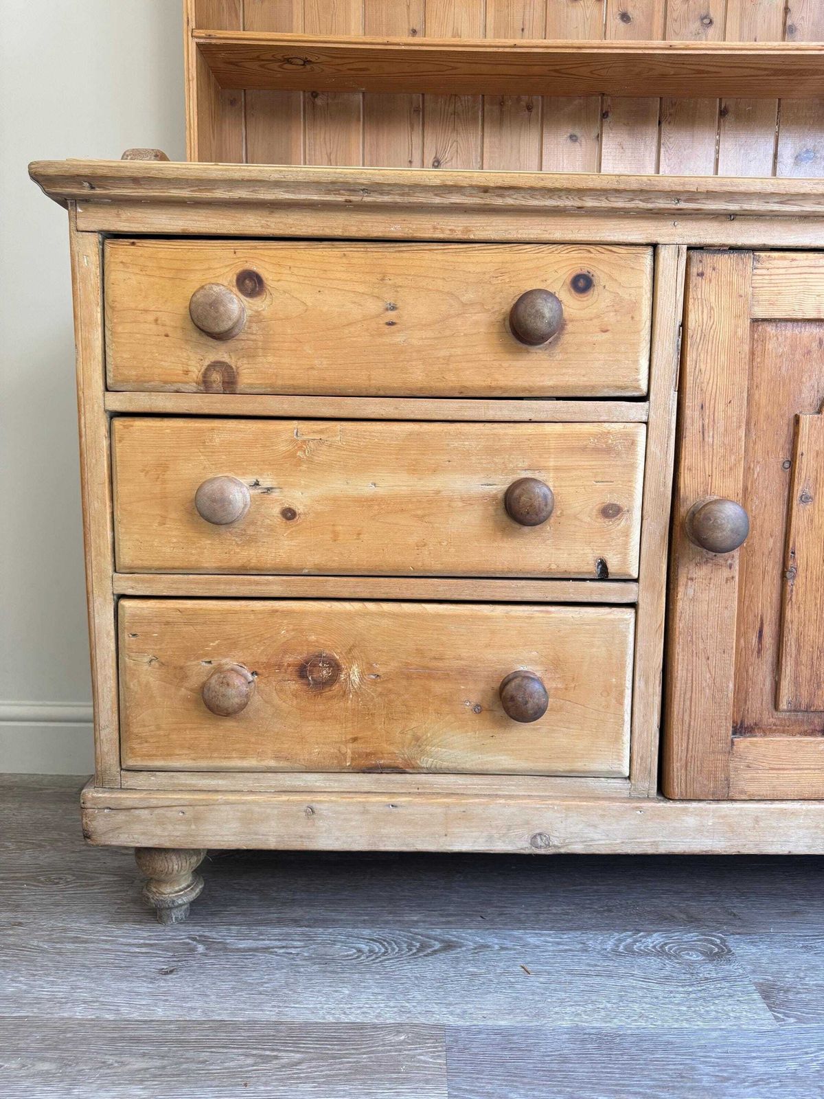photo for sale Antique Pine Dresser Sideboard With Shelving And Drawers – Rustic Farmhouse Cabinet