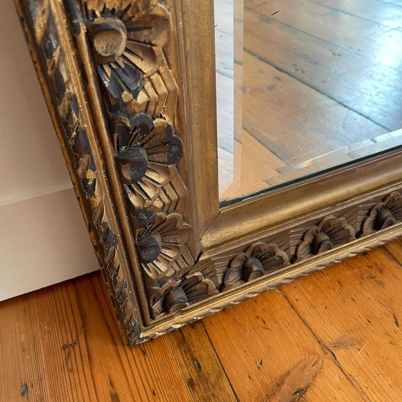 Gold Floral Wooden Mirror Large Vintage Carved Wall Mirror Ornate Rectangular Frame Indian Style Entryway Lounge Accent photo 395.0