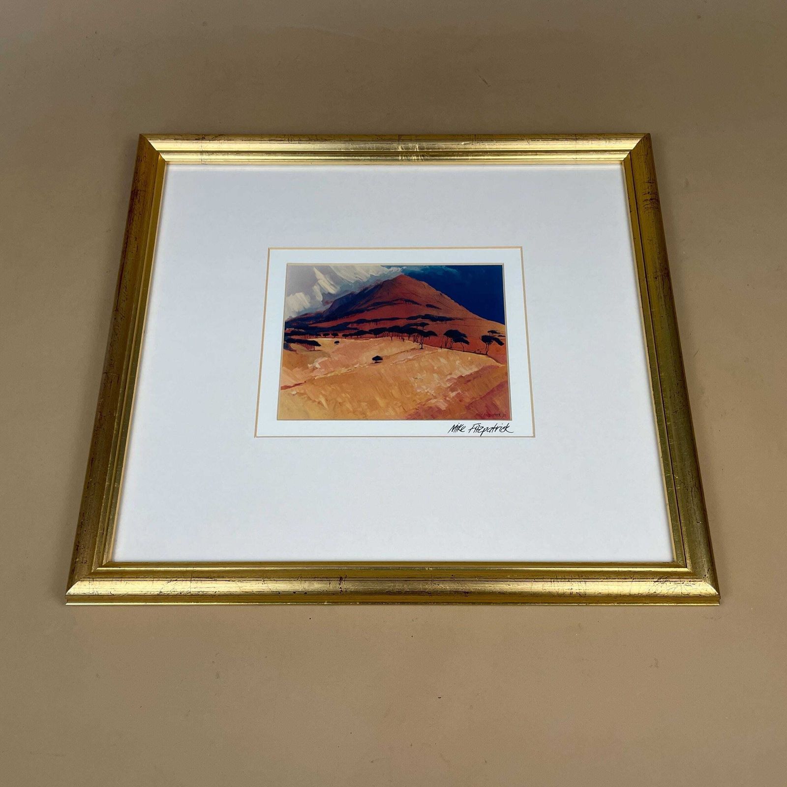 Cape Town Landscape Print Signed Mike Fitzpatrick 1993 Devil's Peak Framed Gold Wall Art South Africa Travel Art Collectible