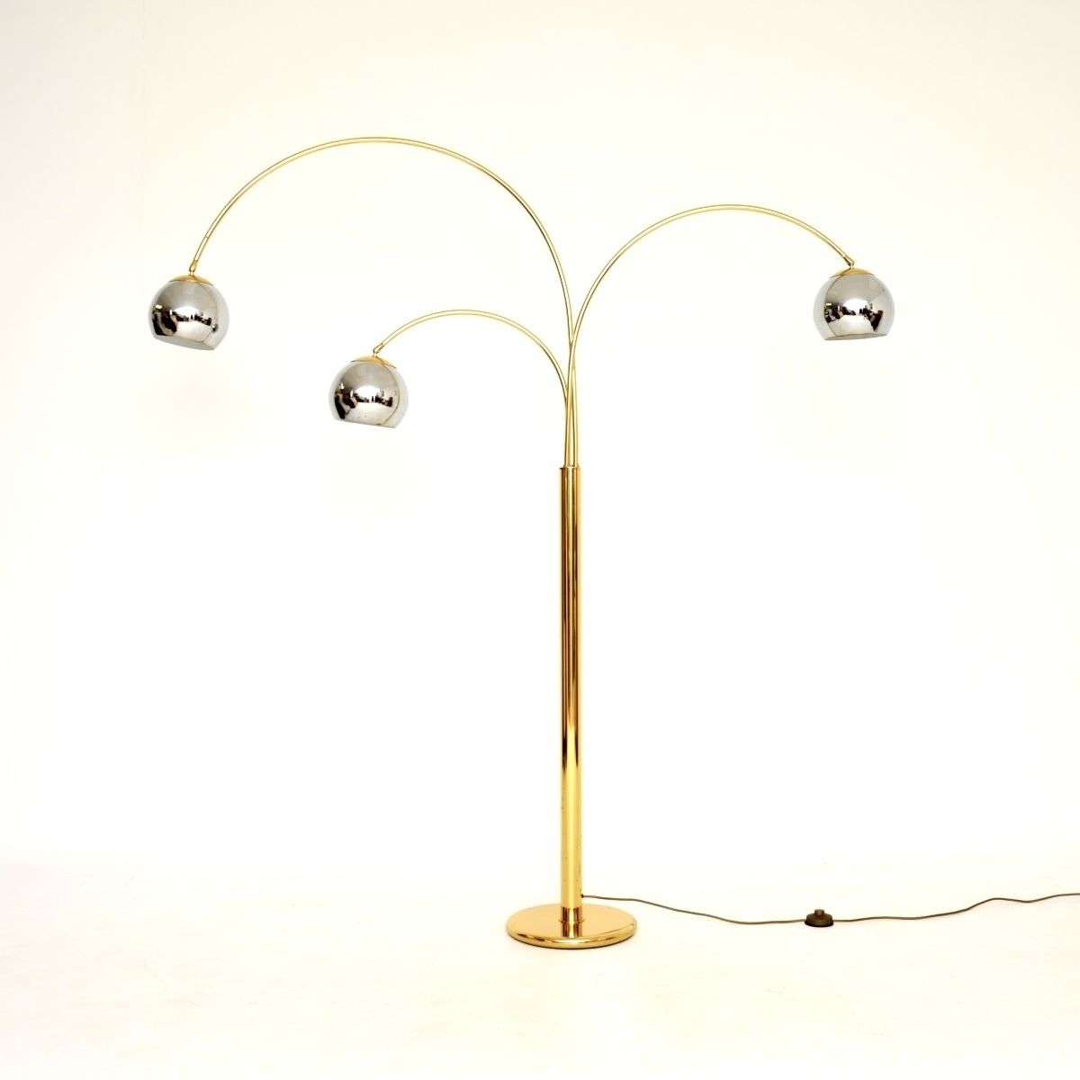 Vintage Italian Brass And Chrome Arc Floor Lamp