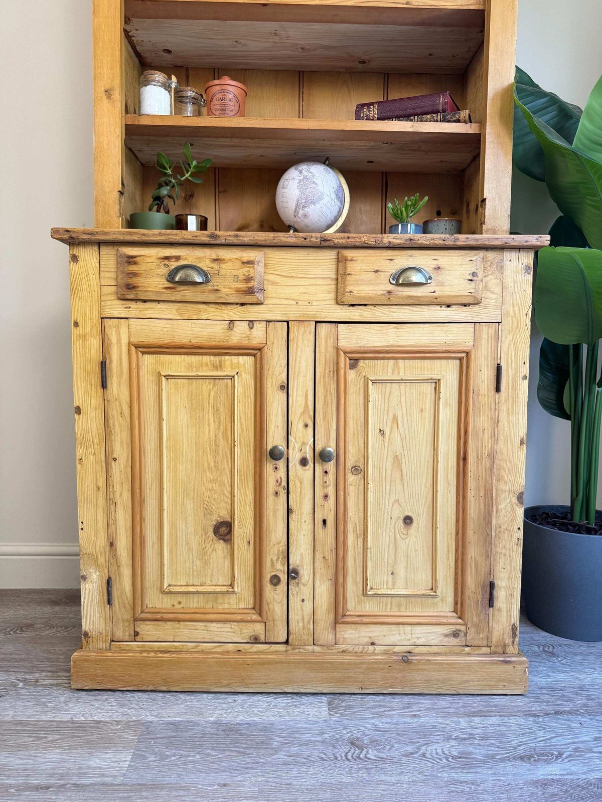 Antique Pine Dresser Sideboard With Shelving And Drawers – Rustic Farmhouse Cabinet Pantry photo furniture